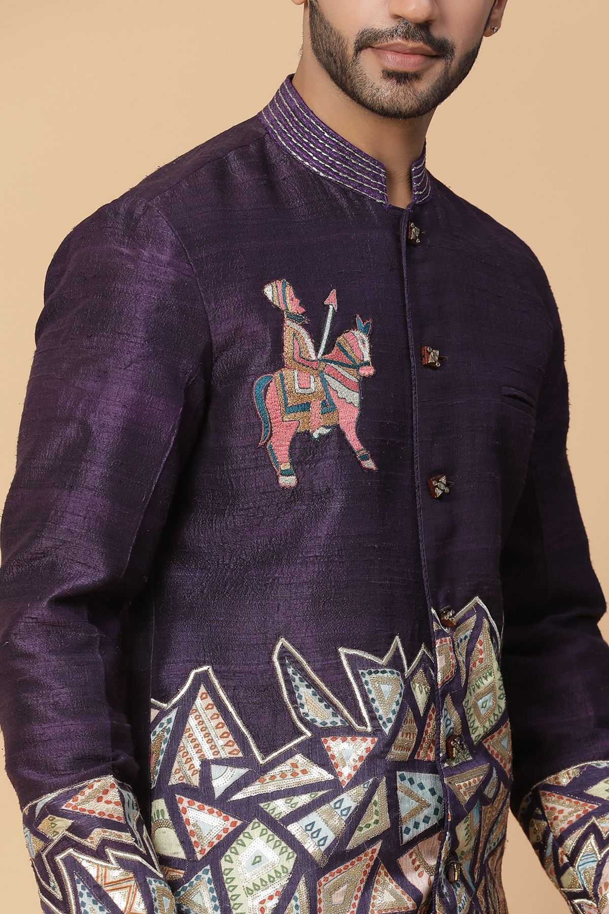 Purple embroidery bandhgala jacket set