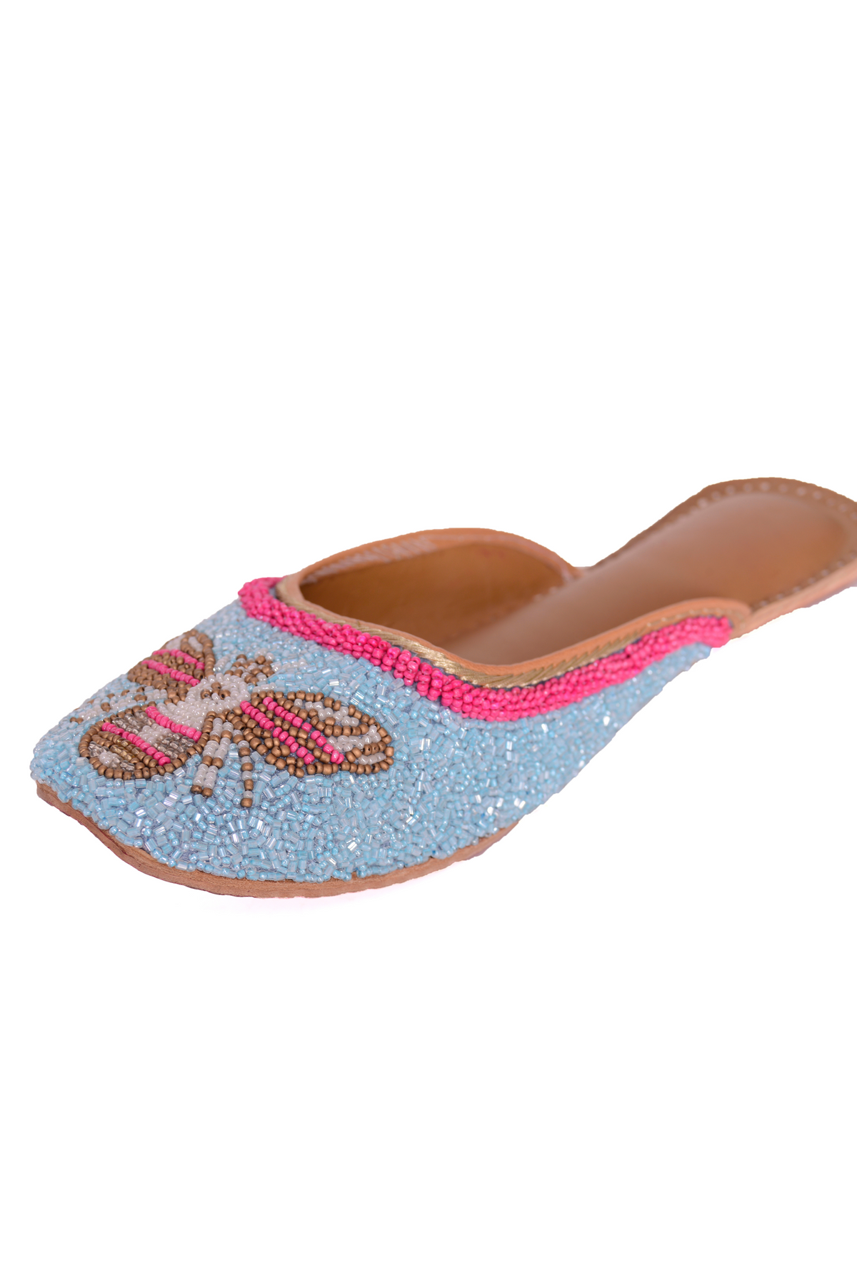 Queenbee jutti in blue and pink