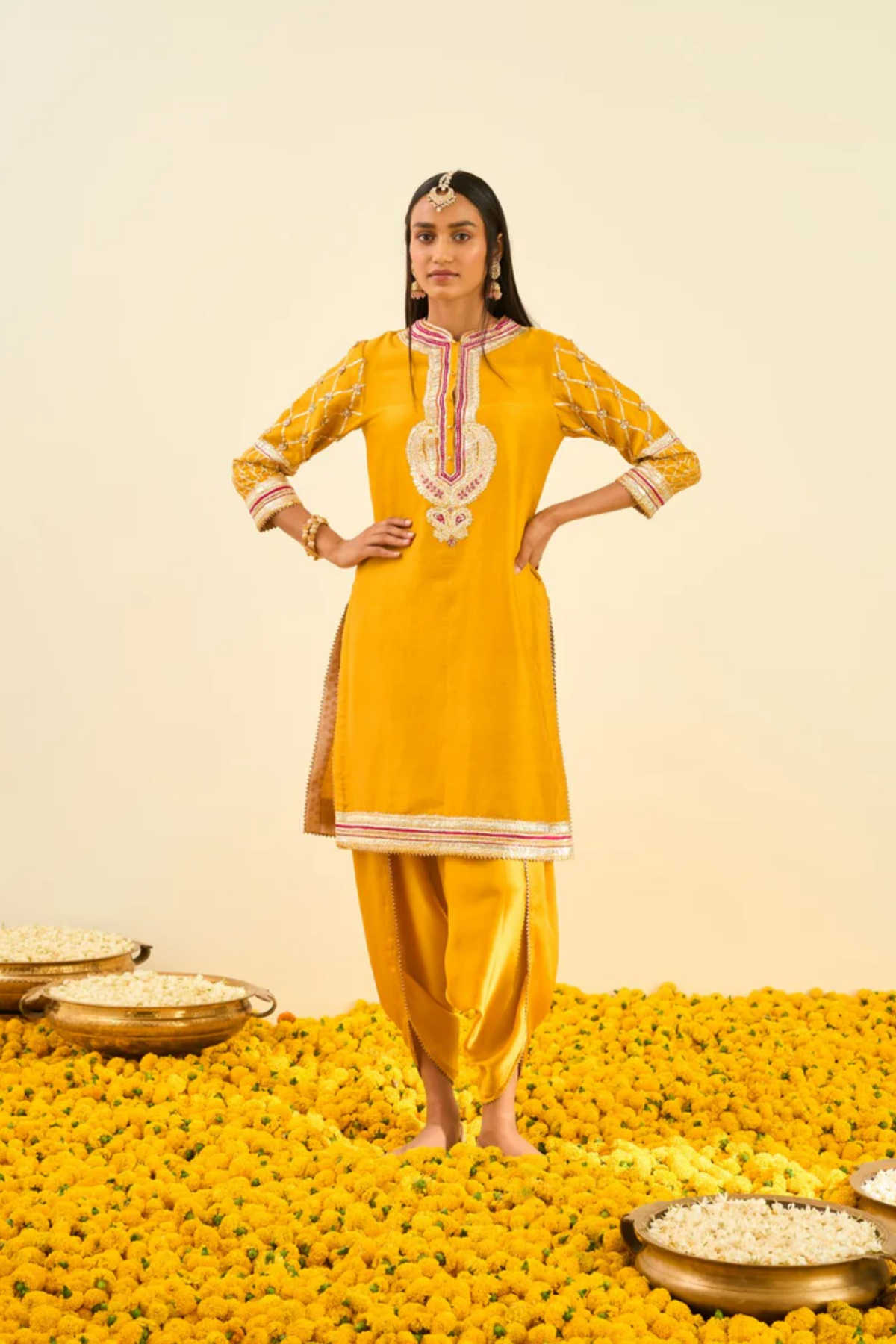 Aminah glaze mustard kurta set