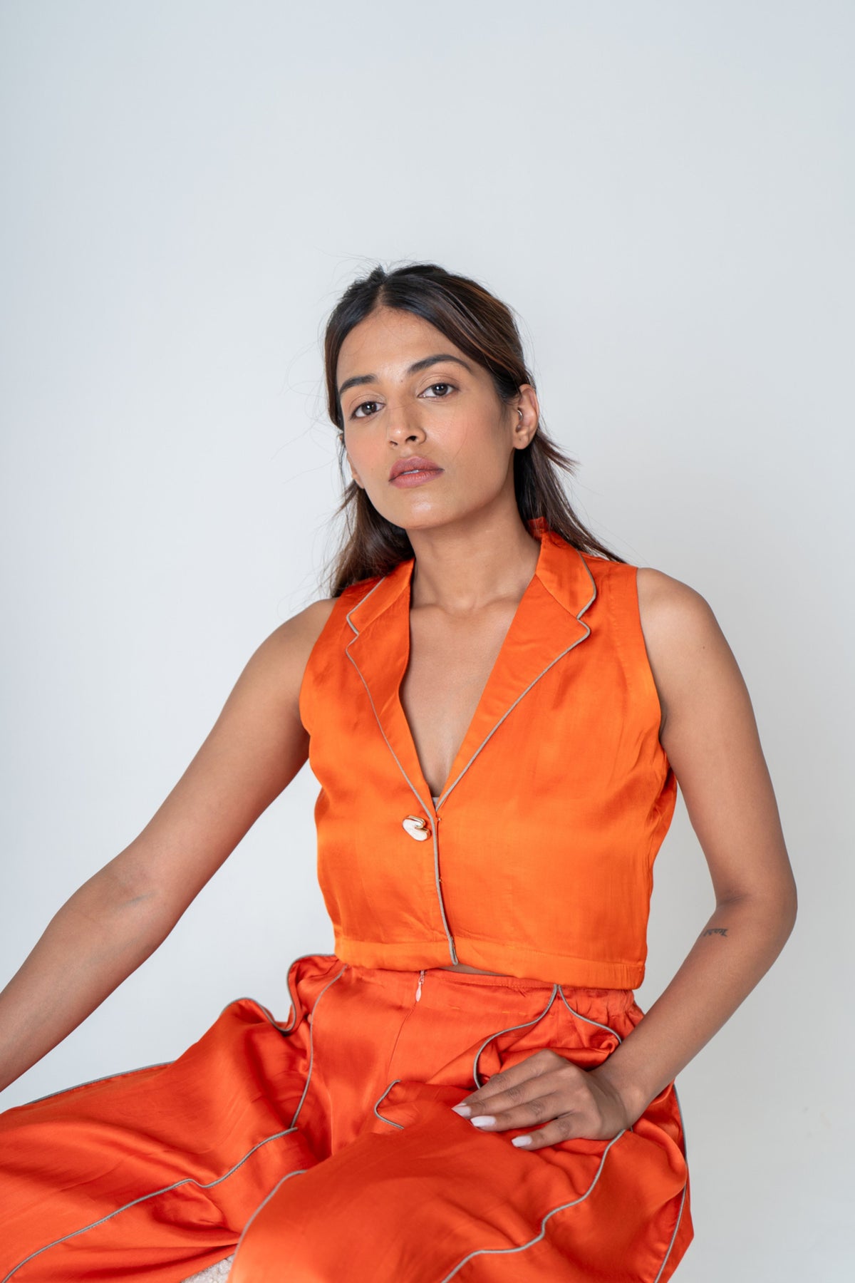 Orange Sleeveless Waistcoat Top