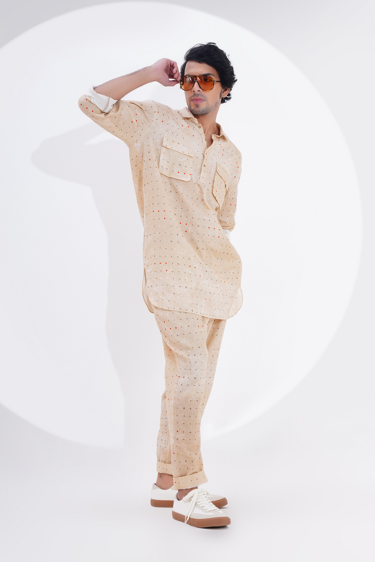 Beige Printed Kurta Set