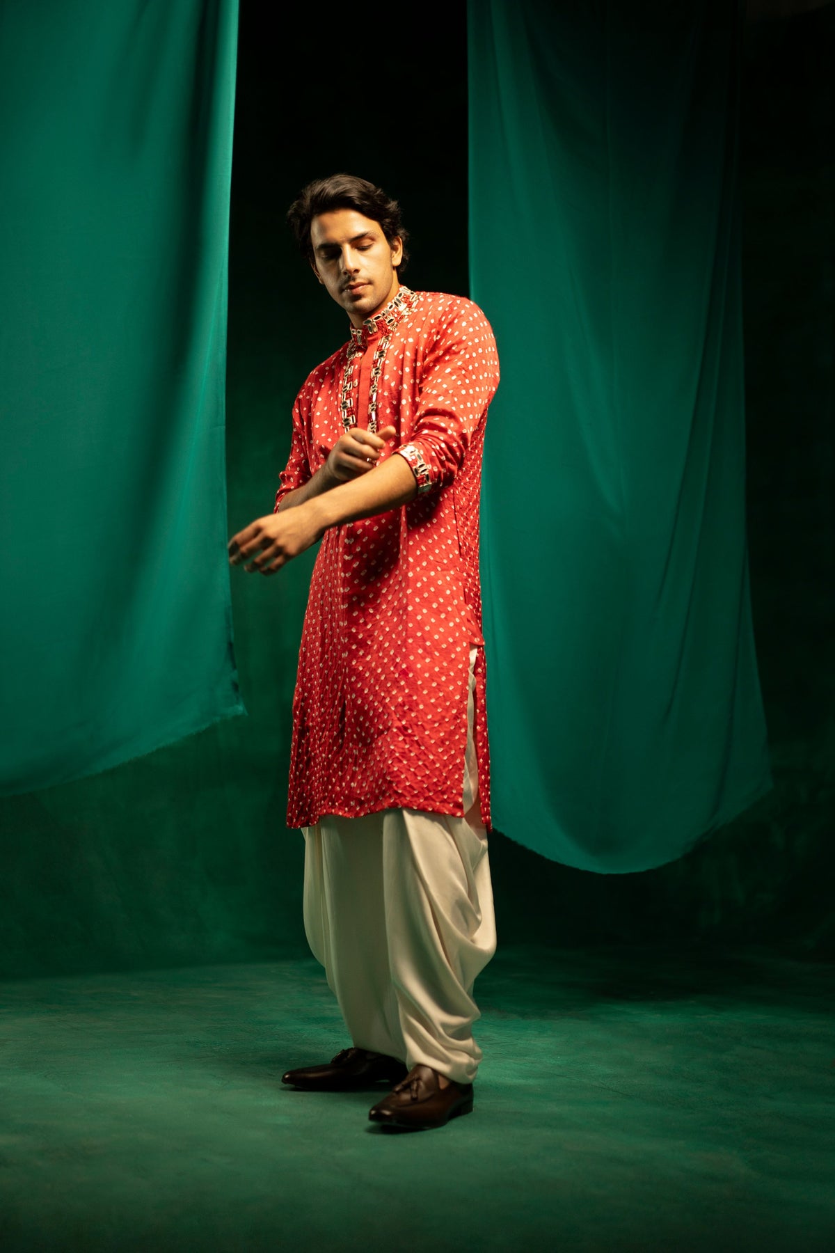 Red Bandhani Kurta Set