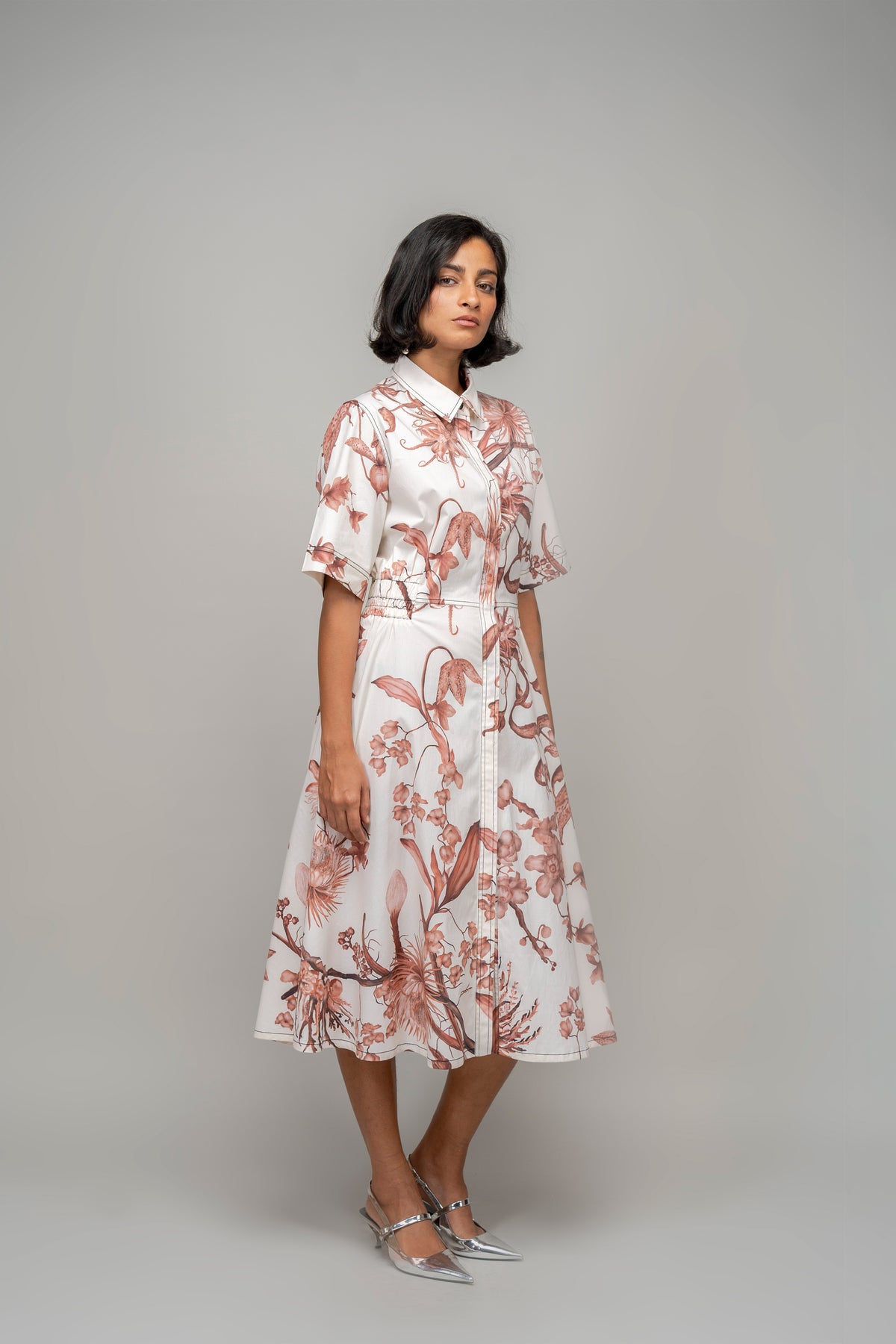 Garden Print Sunday Shirt Dress in Apricot