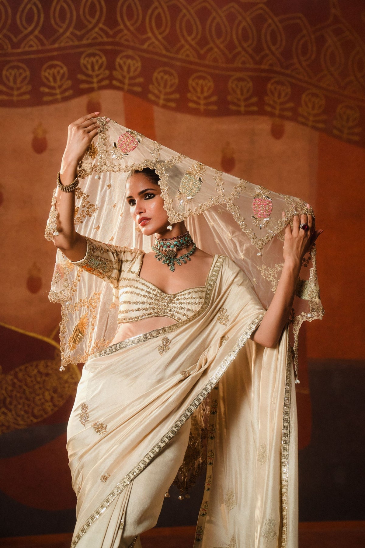 The Bombat Barfi Saree With Veil