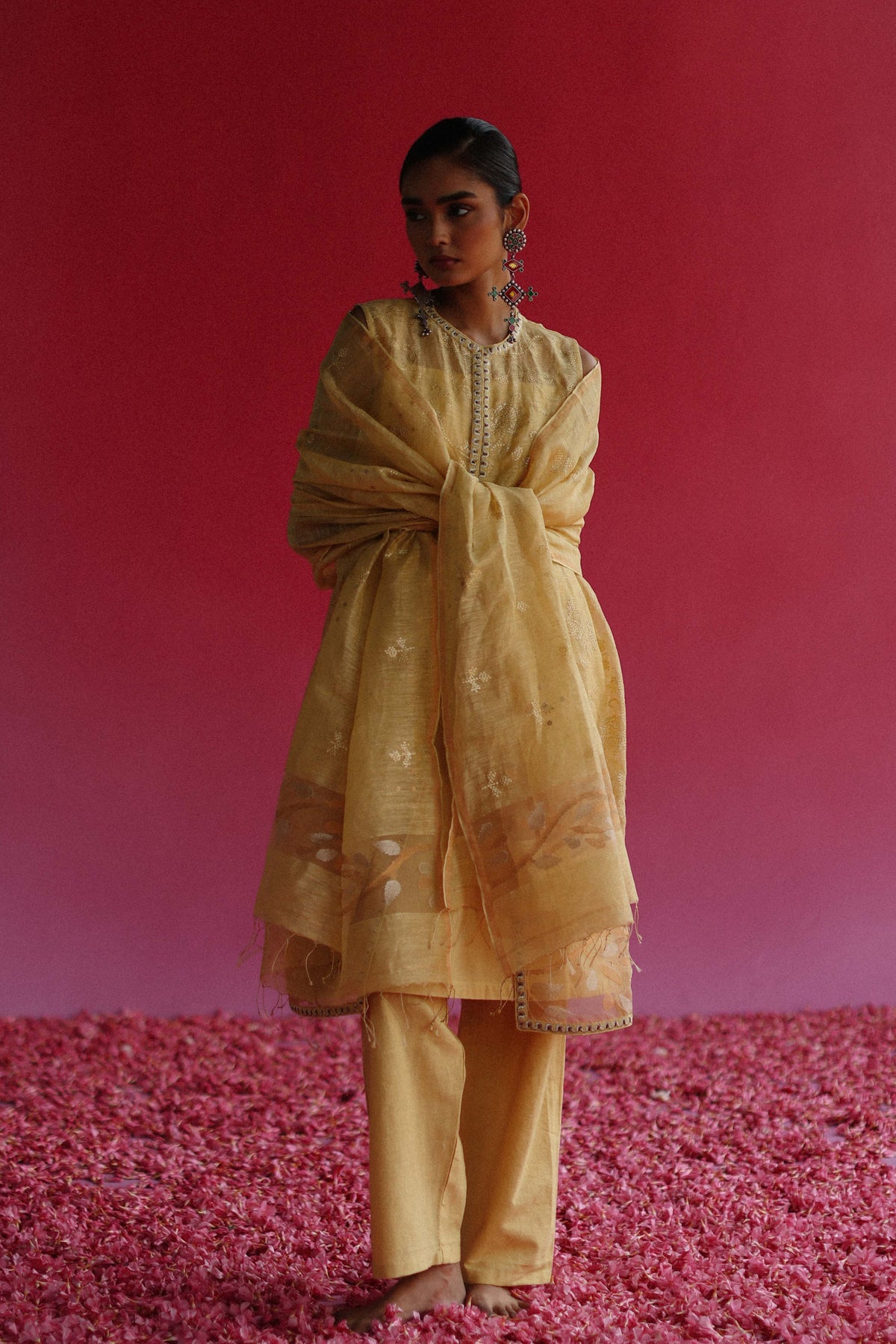 Pushti Yellow Jacket Kurta Set