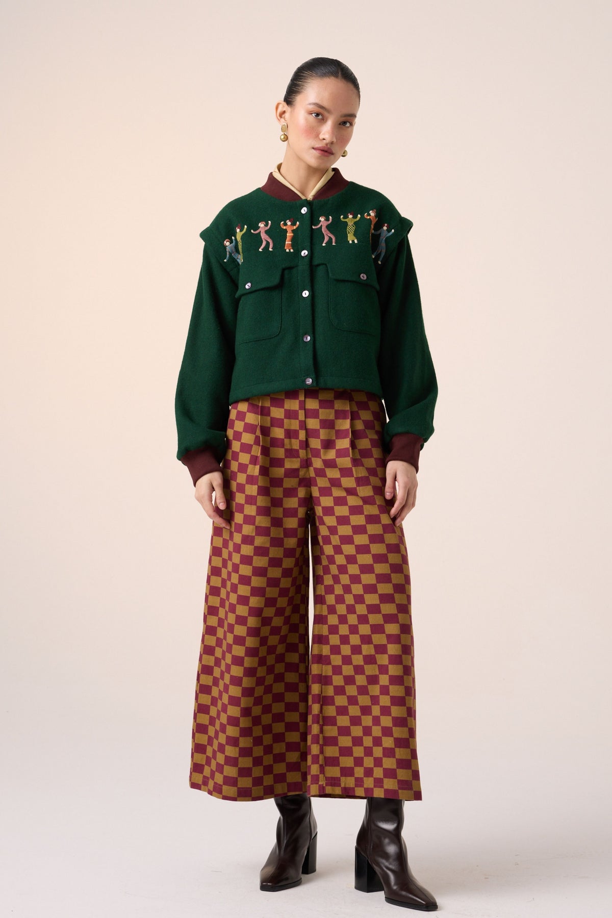 Maroon Olive Wide Leg Pant