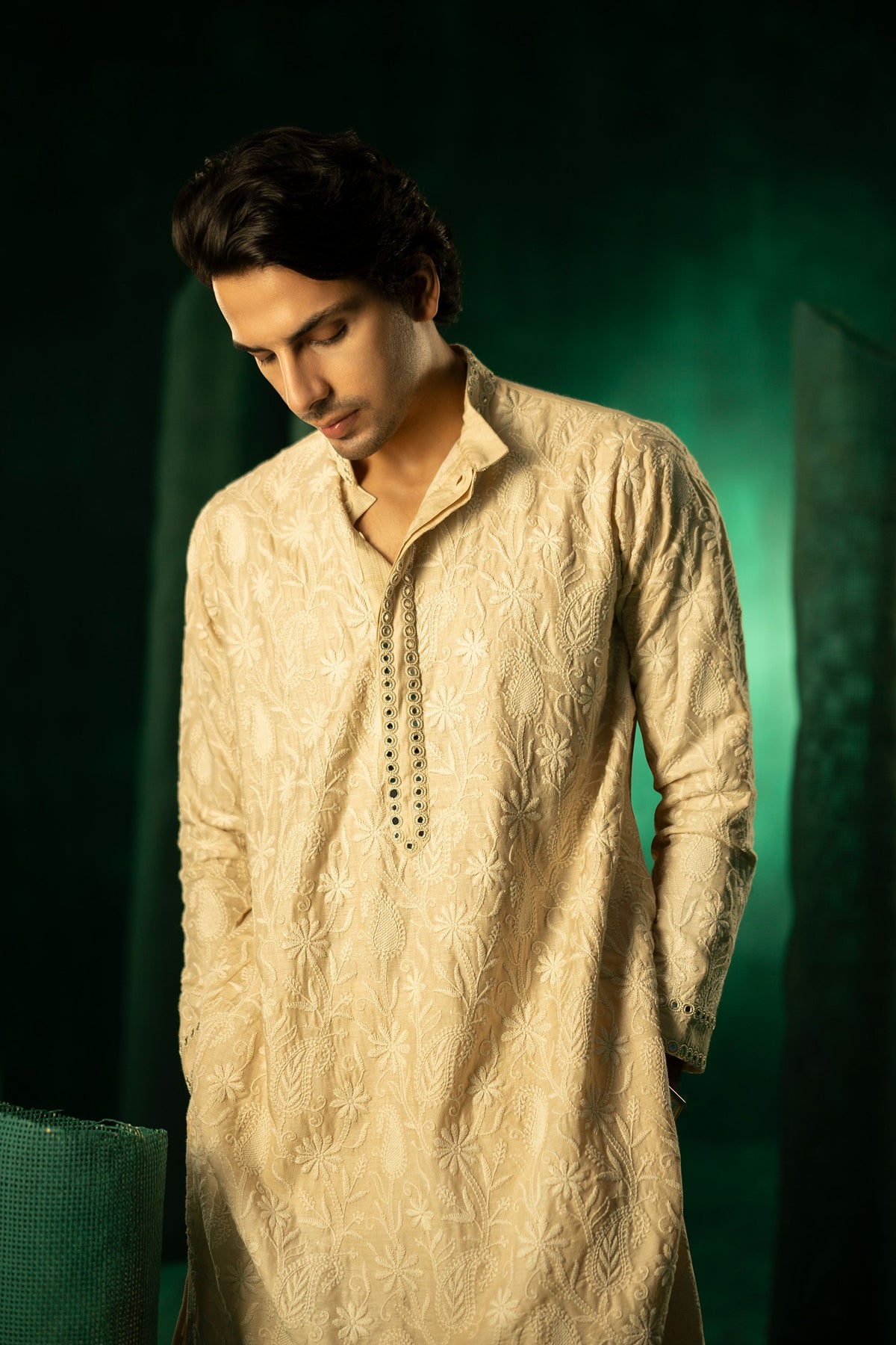 Beige Chikankari Kurta Set