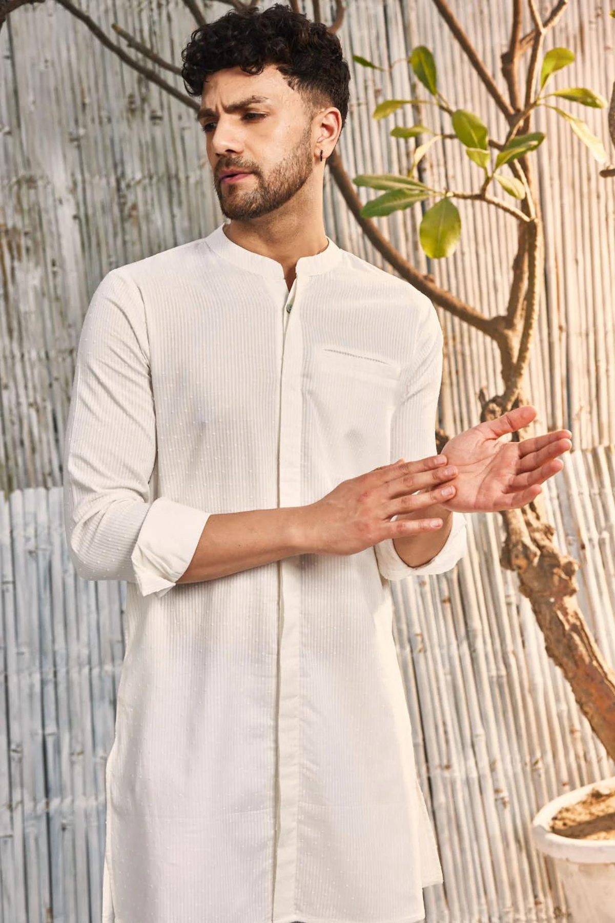 Cotton Off White Placket Kurta