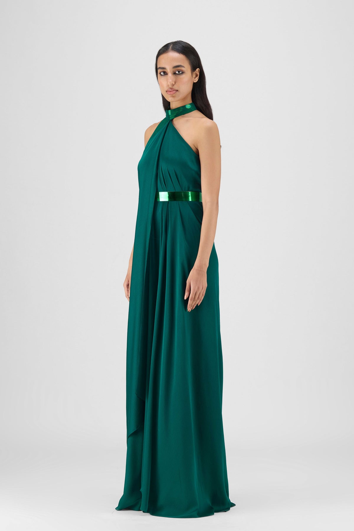 Metallic Emerald Halter Gown