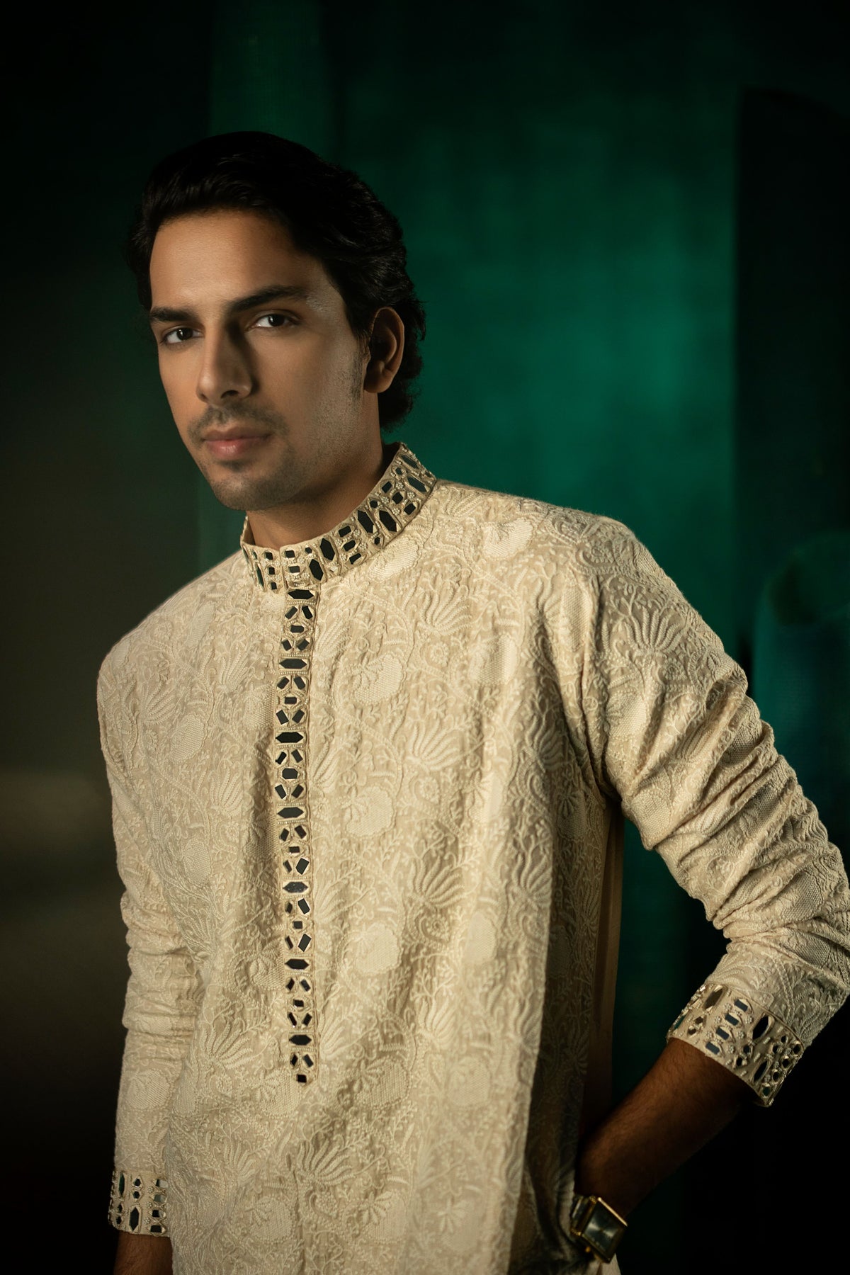 Beige Jaaliwork Kurta Set