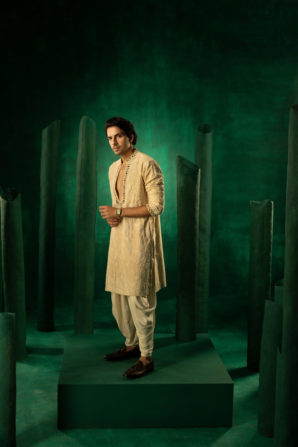 Mirror Embellished Afghani Kurta Set