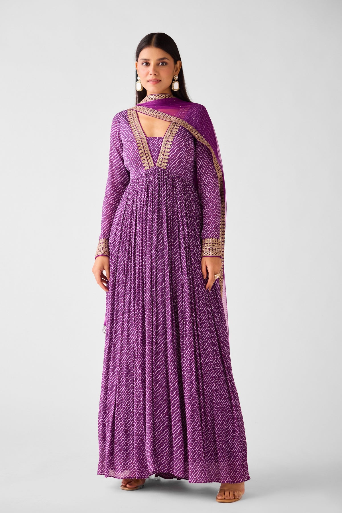 Purple Chinon Zari Work Anarkali Set