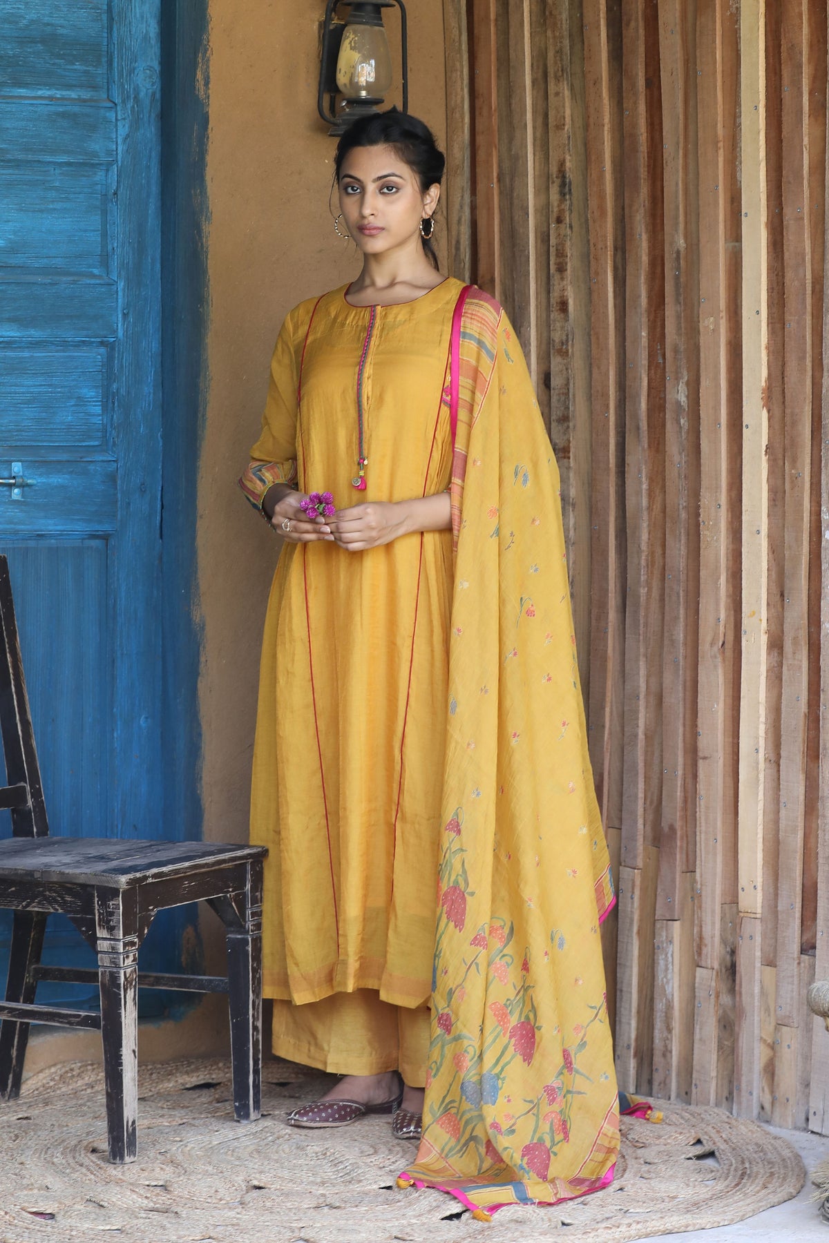 Mustard Yellow Chunnat Kurta Set