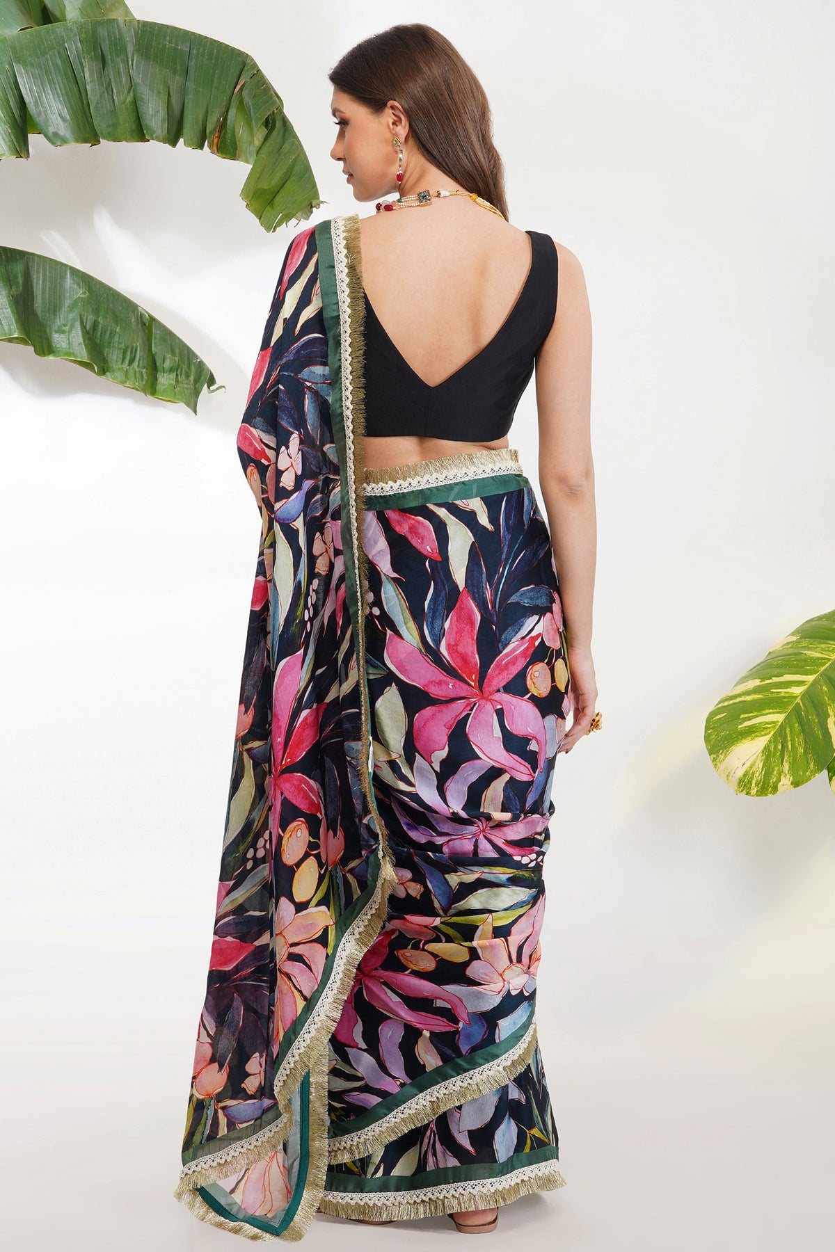 Tropical Flower Printed Saree Set