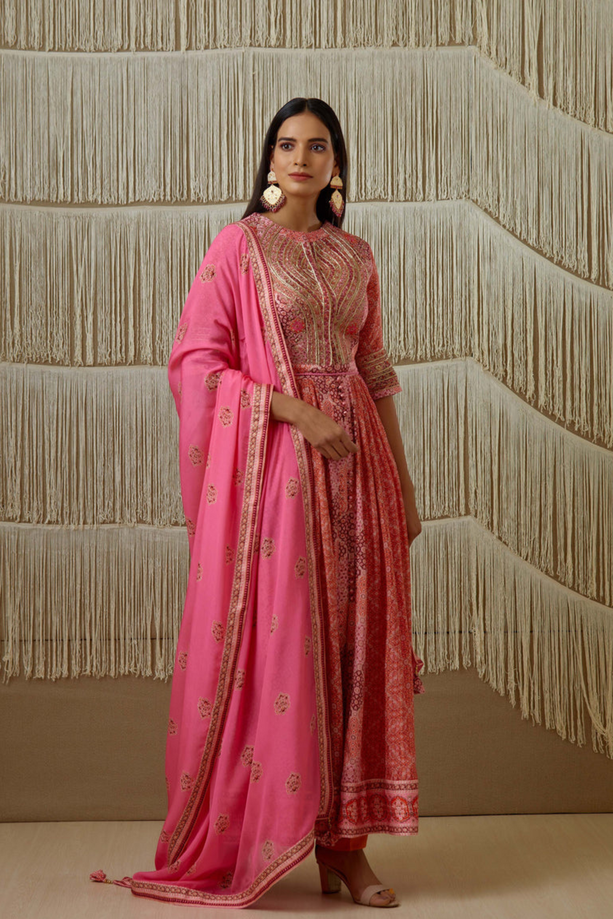 Pink anarkali set