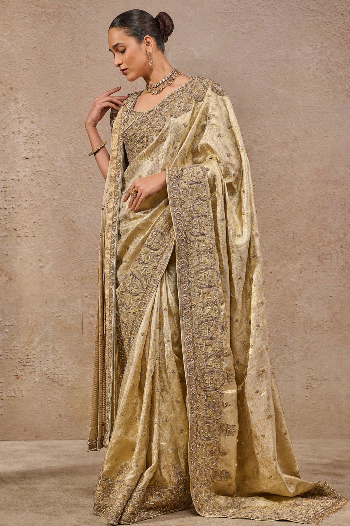 Gold Embroidered Saree Set