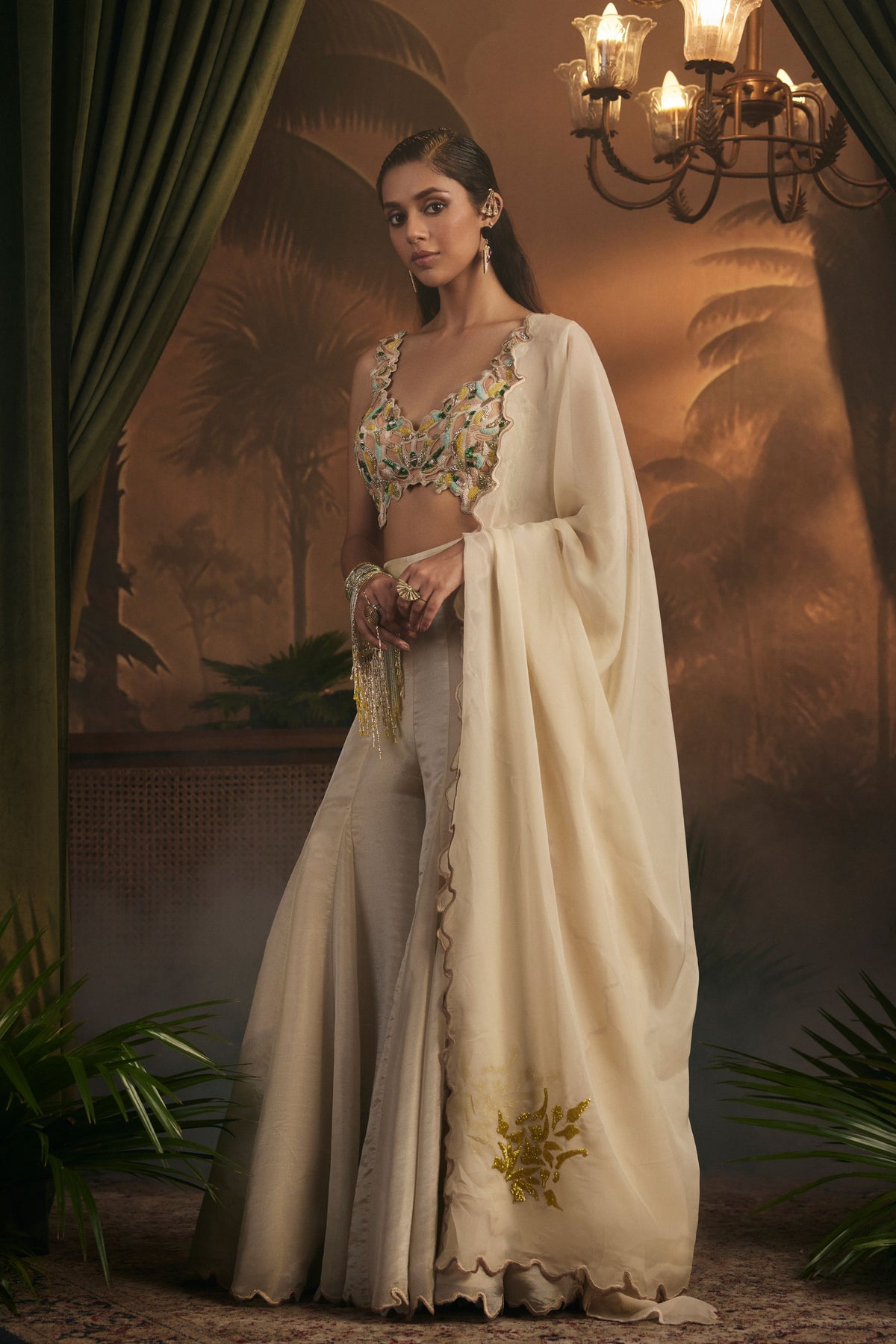 Champagne Embroidered Sharara Set