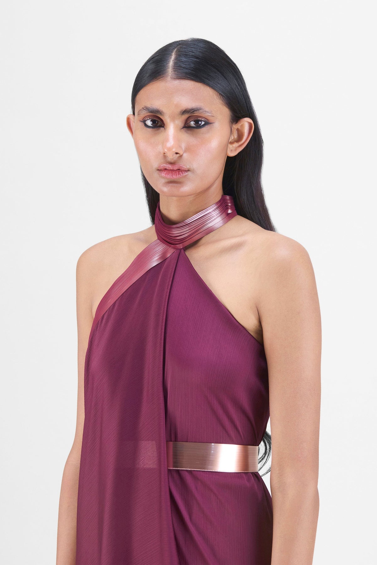 Metallic Plum Halter Gown