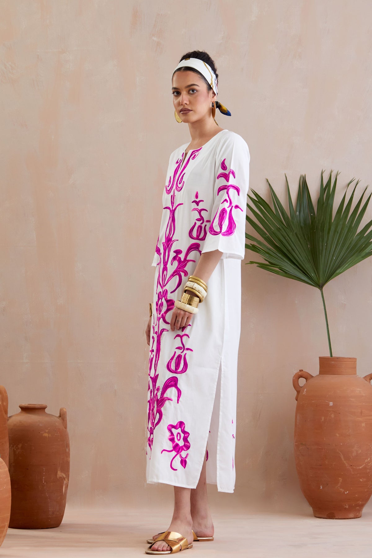 Ivory and Fuschia Maxi Dress