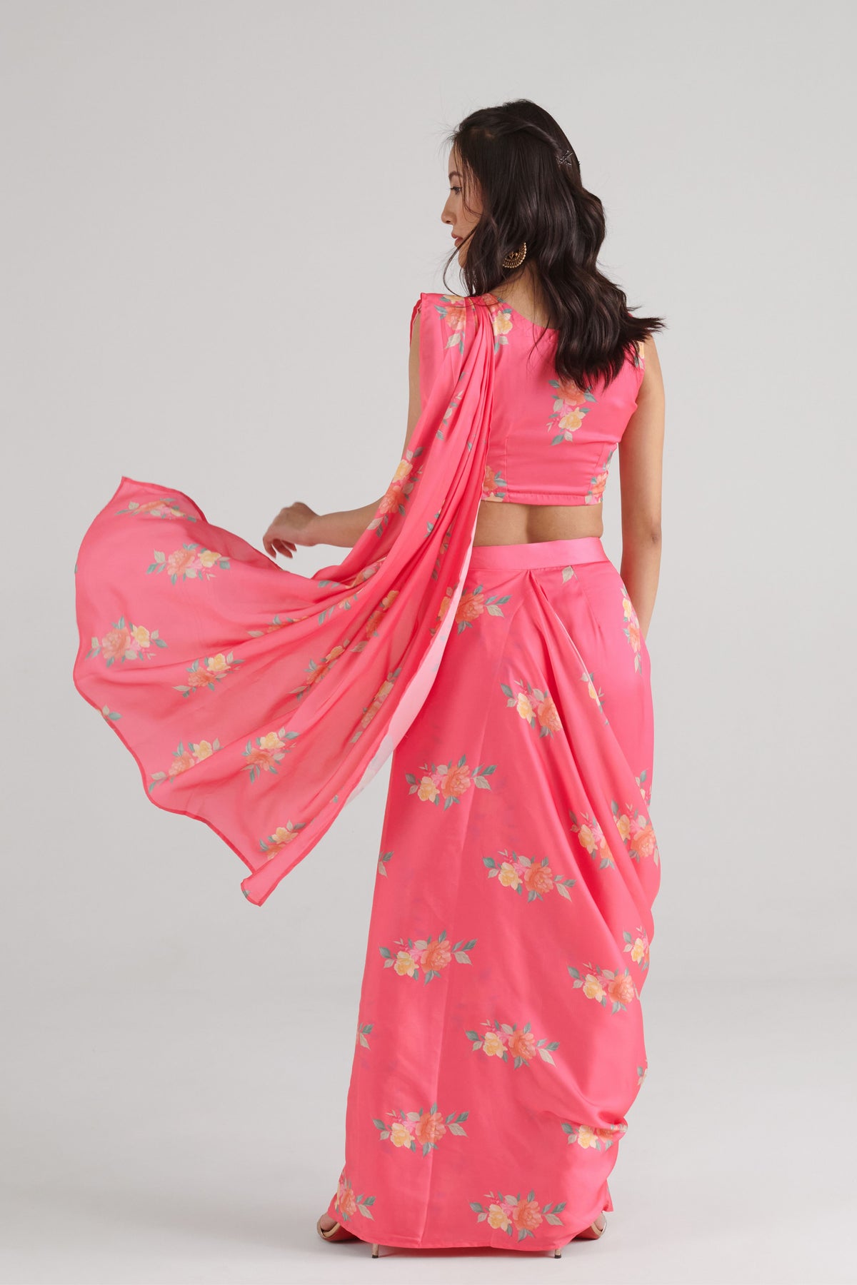 Hot Pink Saree Skirt Set