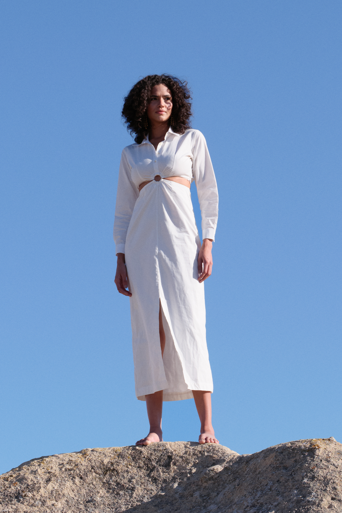 White Cut-out Shirt Dress