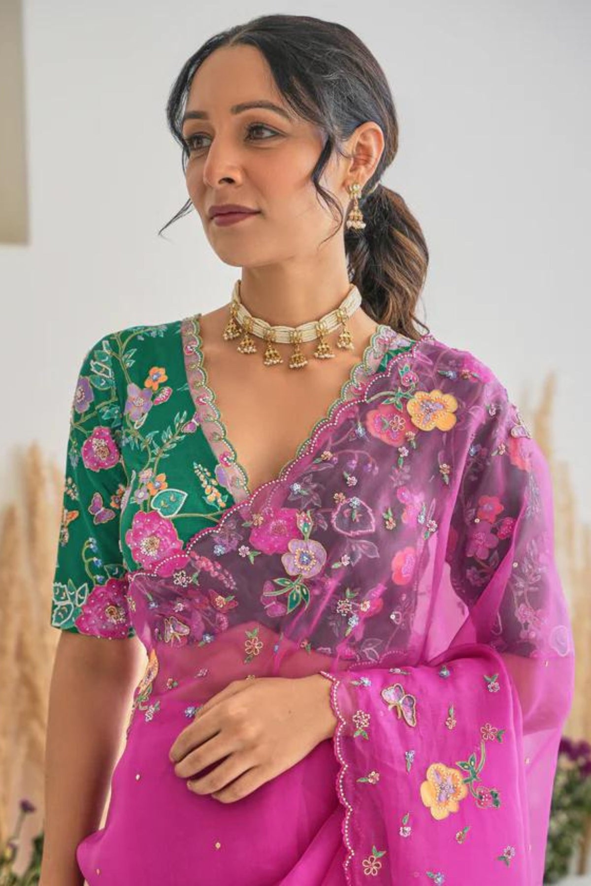 Avril Saree Blouse Set in Magenta