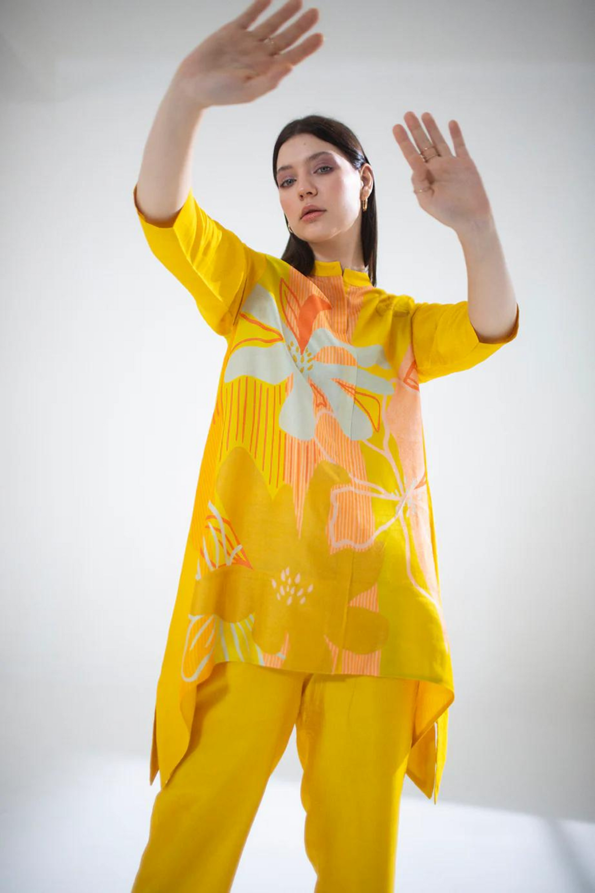 Sunset Yellow Geometric Abstract  Tunics Set