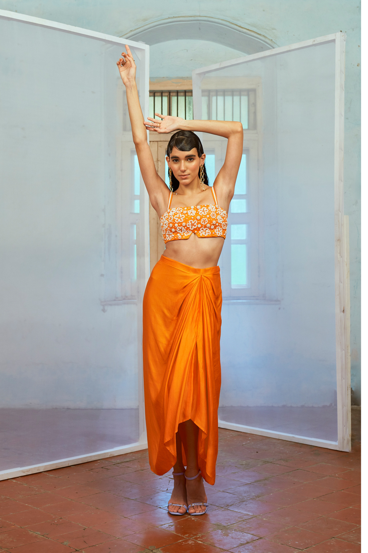 Orange Drape Skirt Set