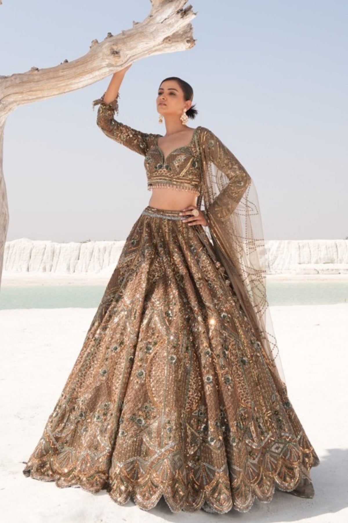 Green Embelleshed Lehenga Set