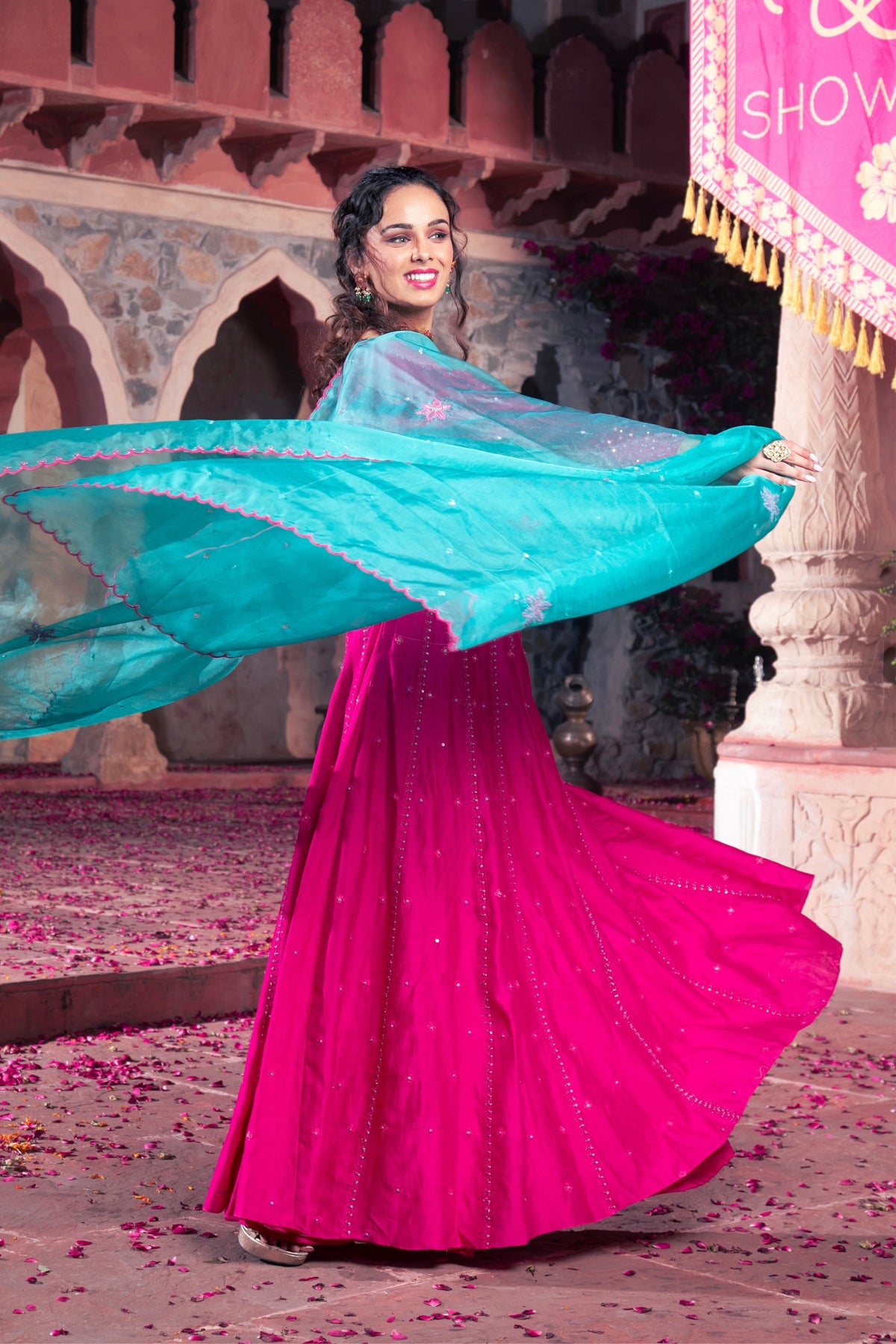 Hot Pink Embroidered Anarkali Set