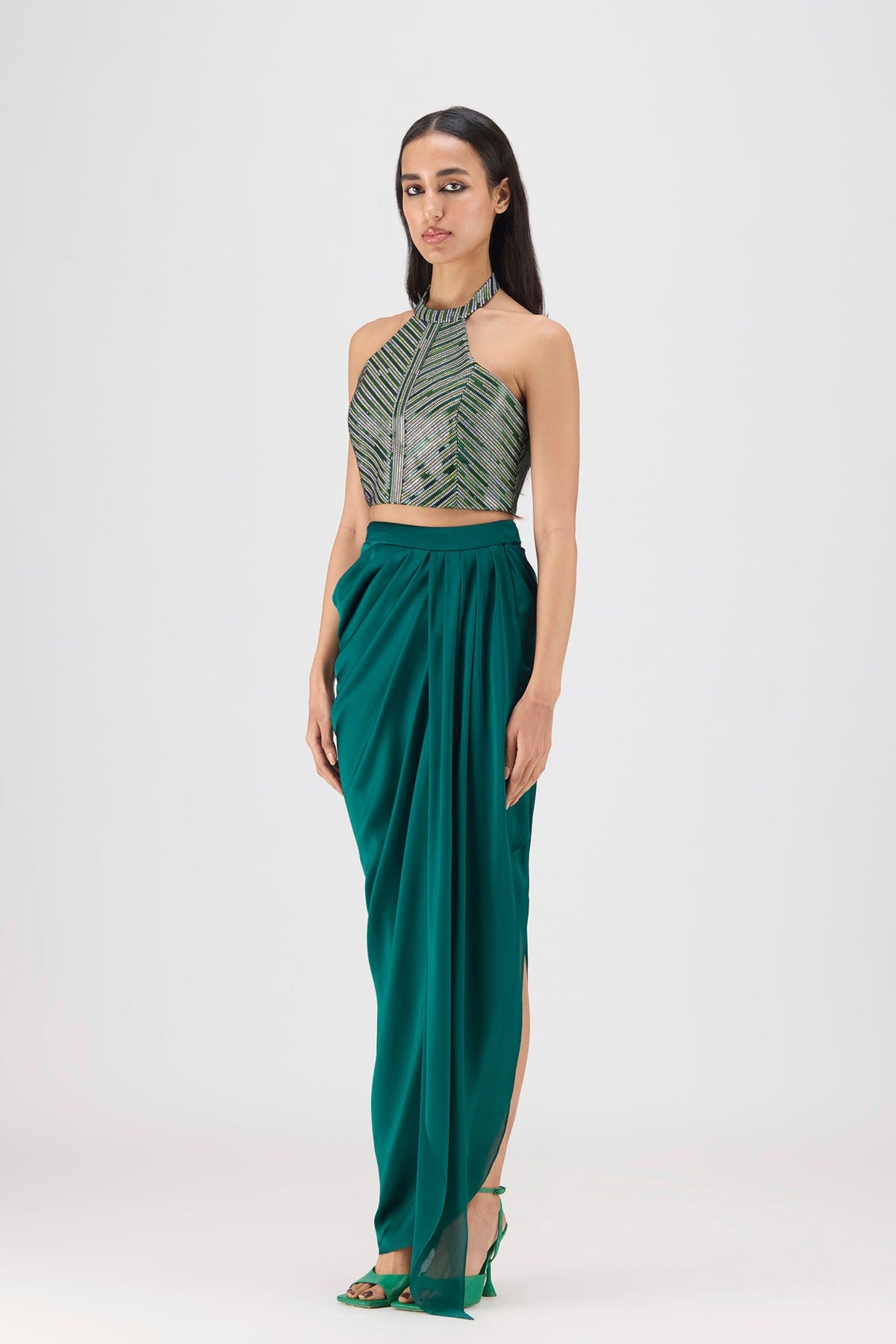 Emerald Metallic Bustier And Skirt