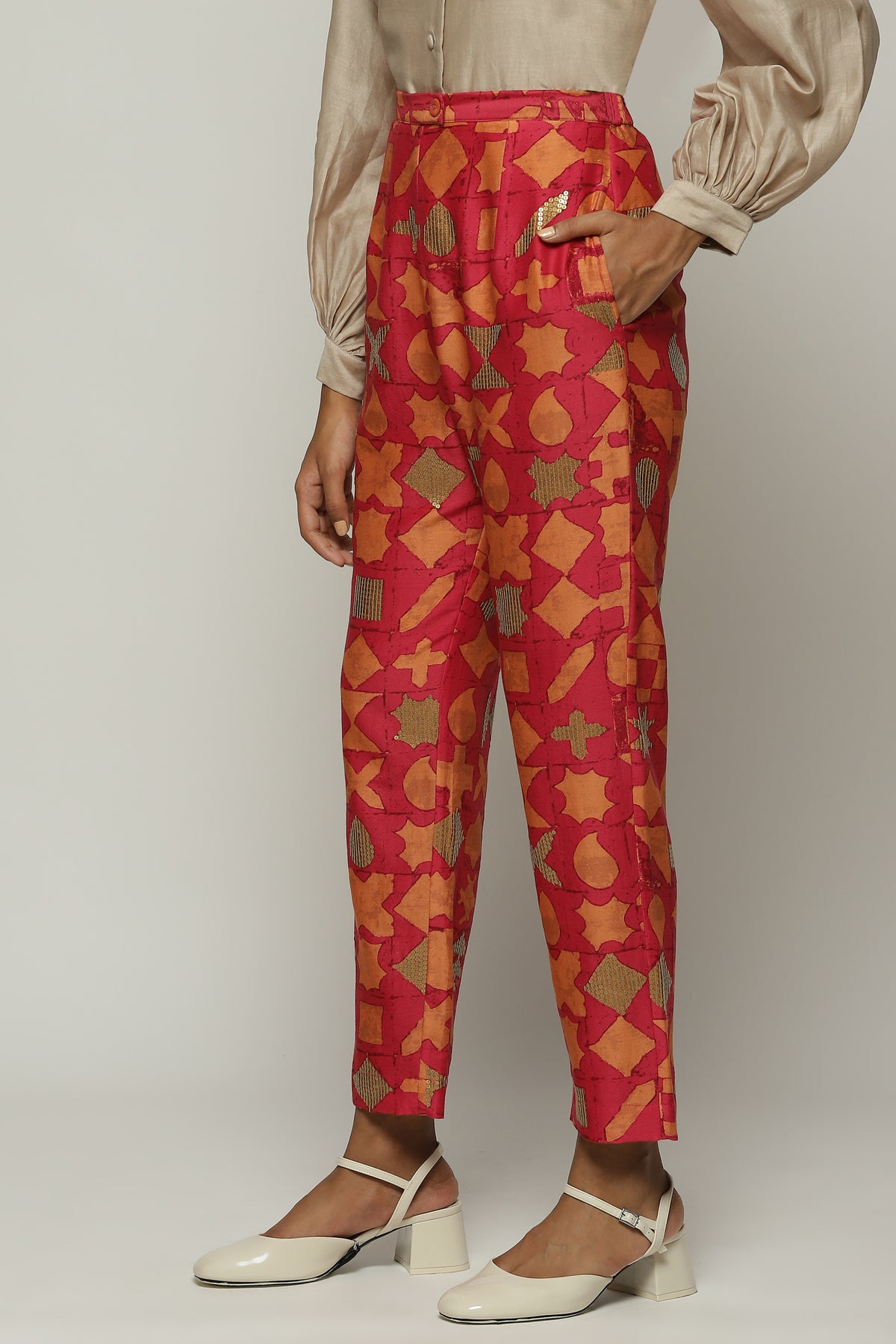 Symbol Print And Sequins Trouser