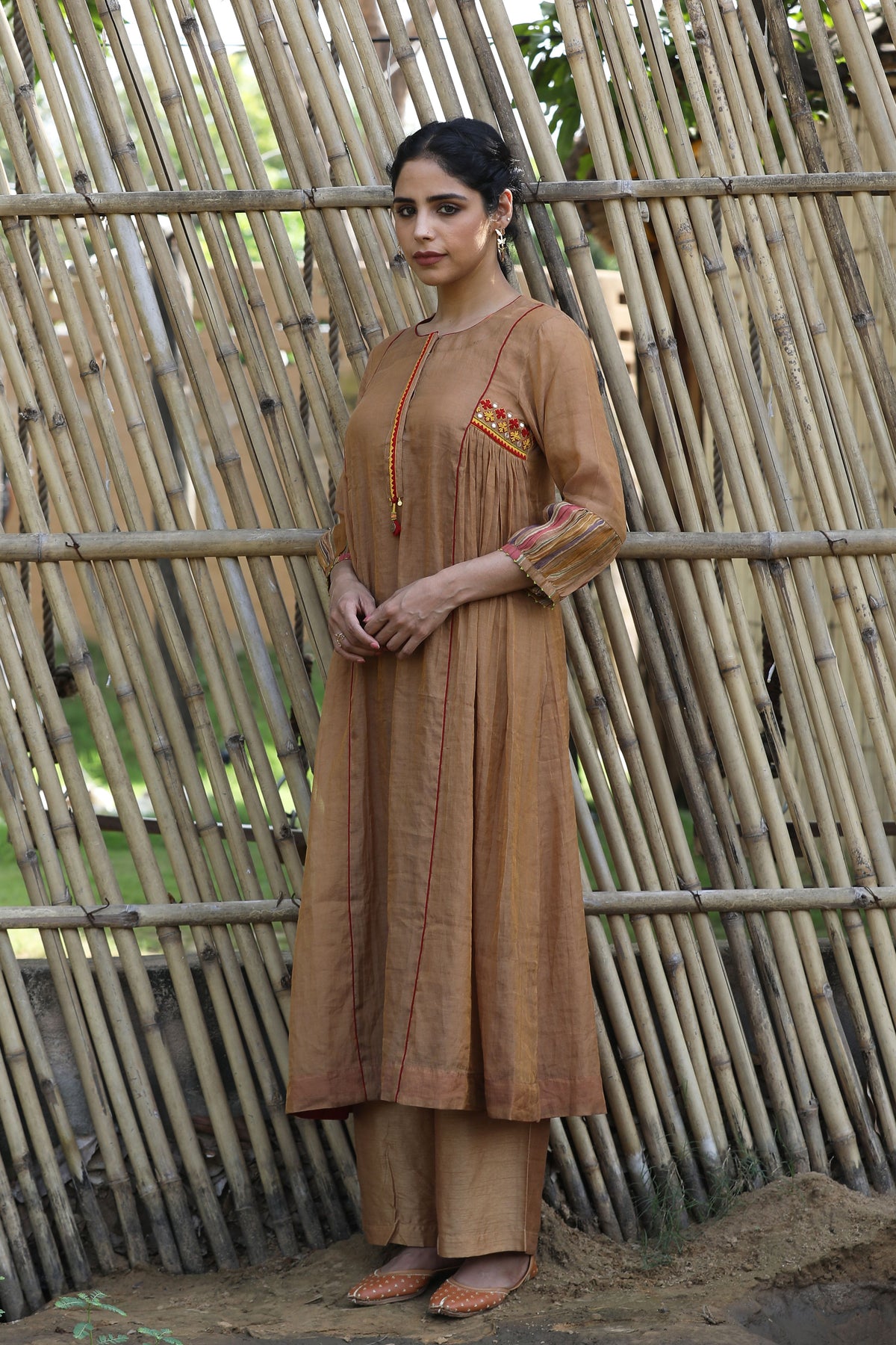 Chikoo Gold Chunnat Kurta Set