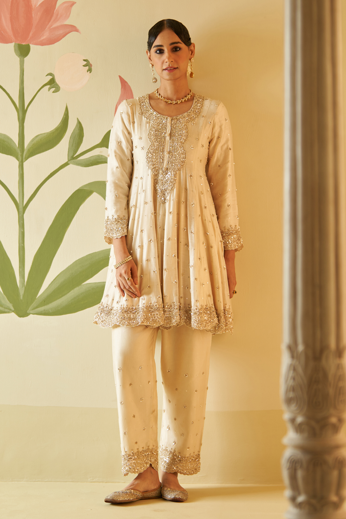 Ivory Chanderi Silk  Anarkali Set