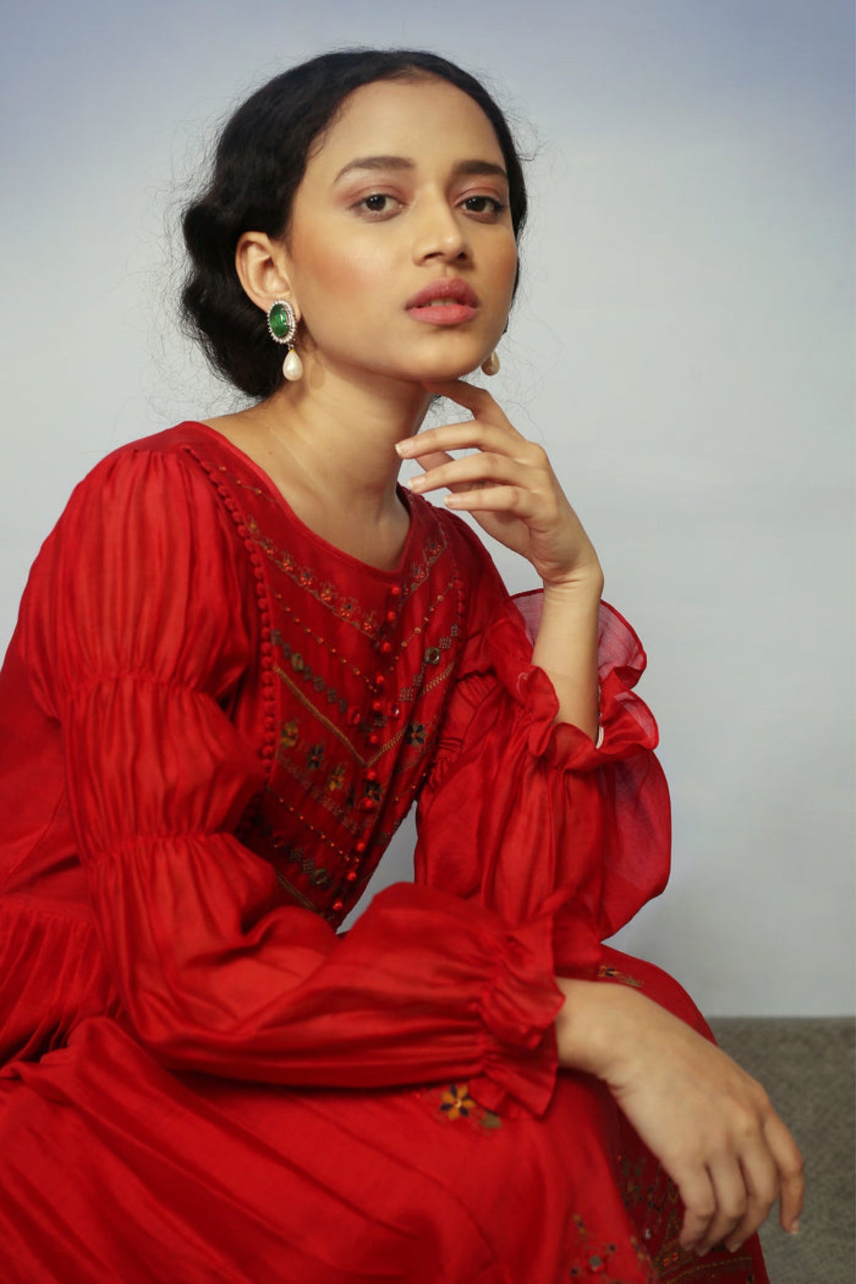 Red chanderi dress