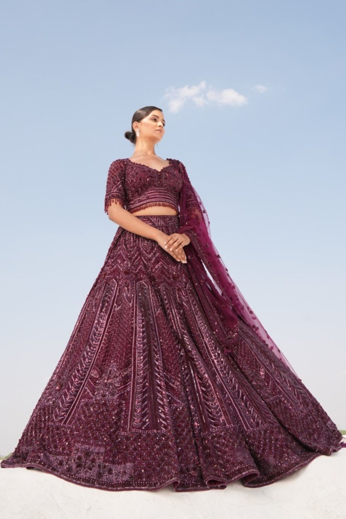 Wine Embellshed Lehenga Set