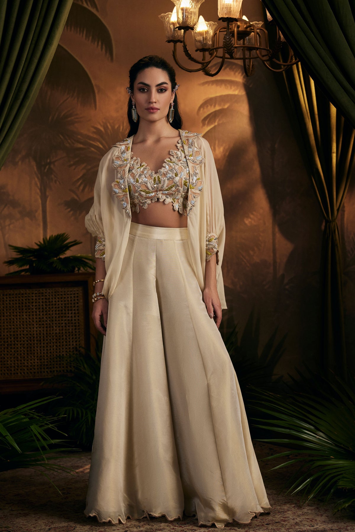 Champagne Gold Cape Sharara Set