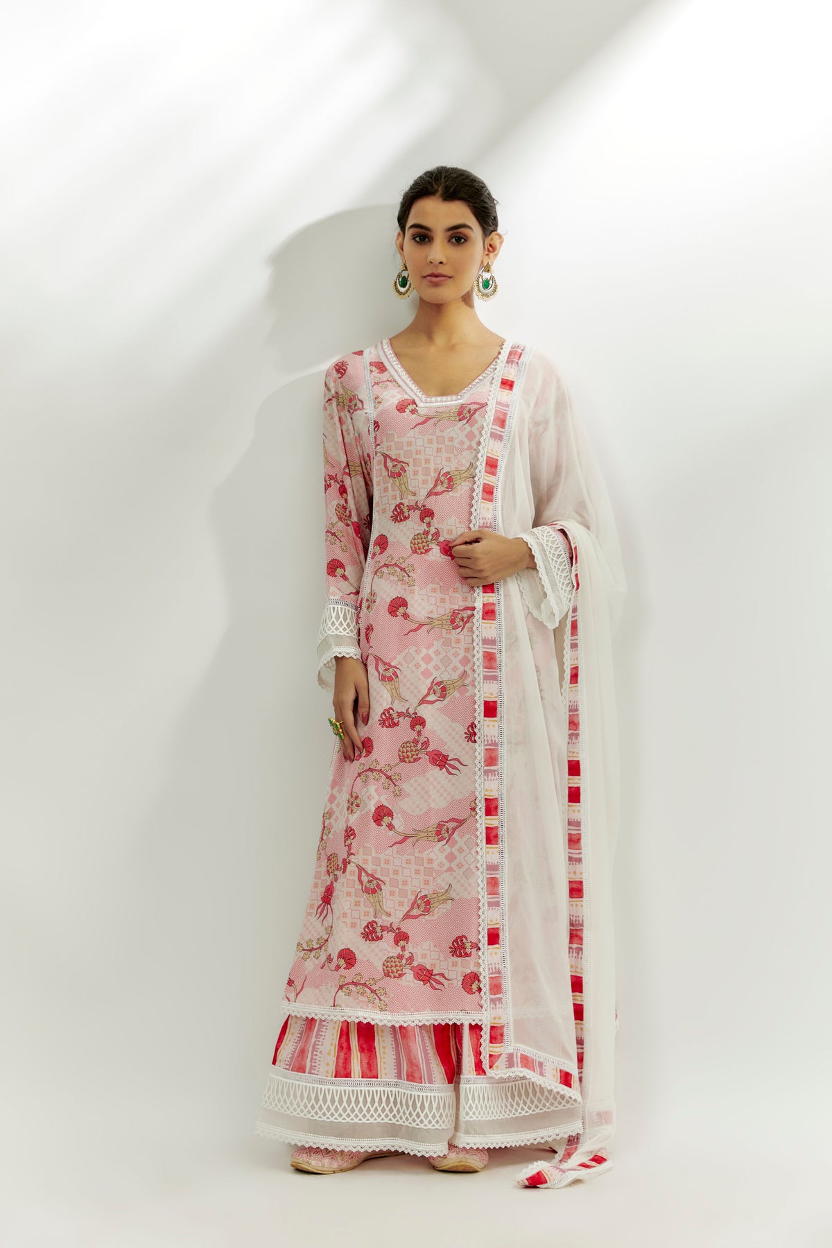 Pastel Pink Printed Kalidar Kurta Set.