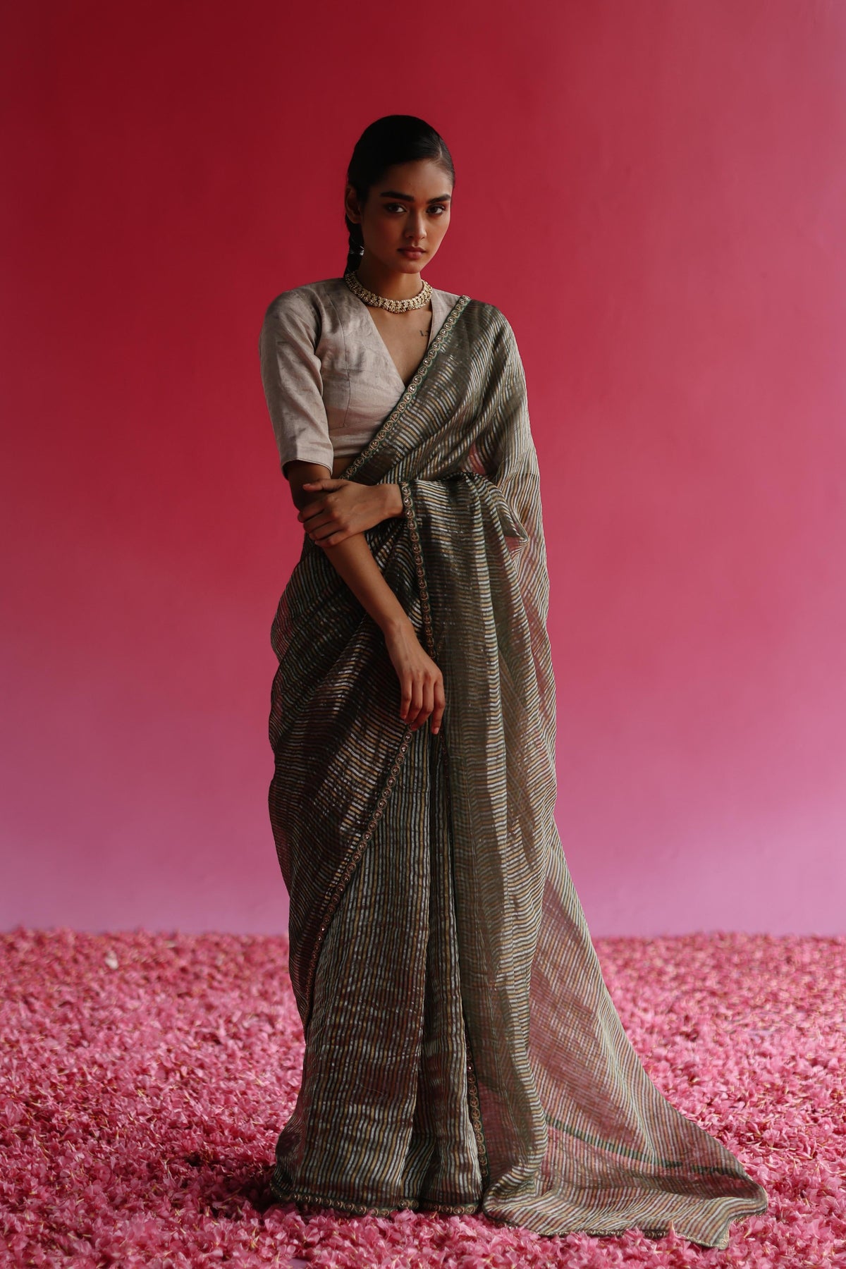 Aago Silver Saree Set