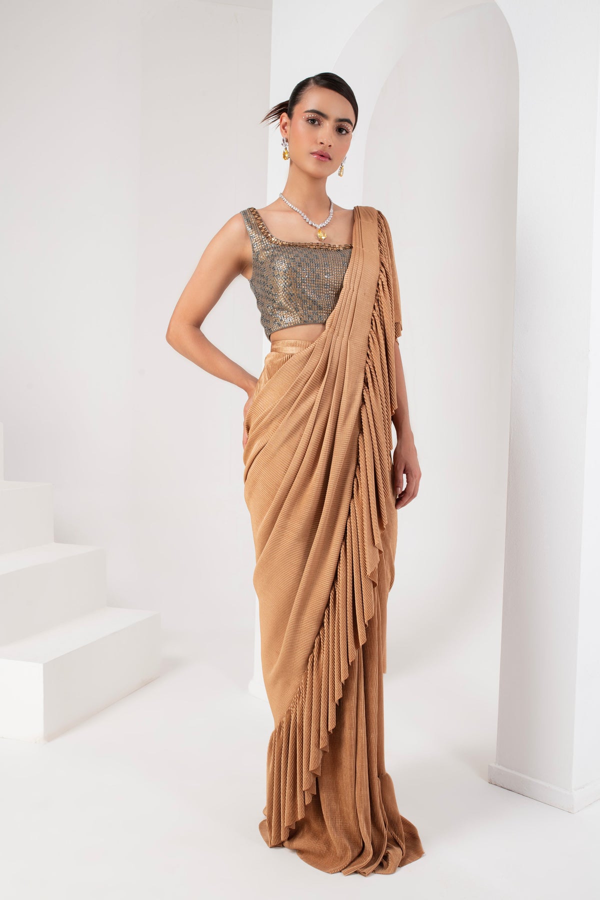 Gold Embellished Draped Saree