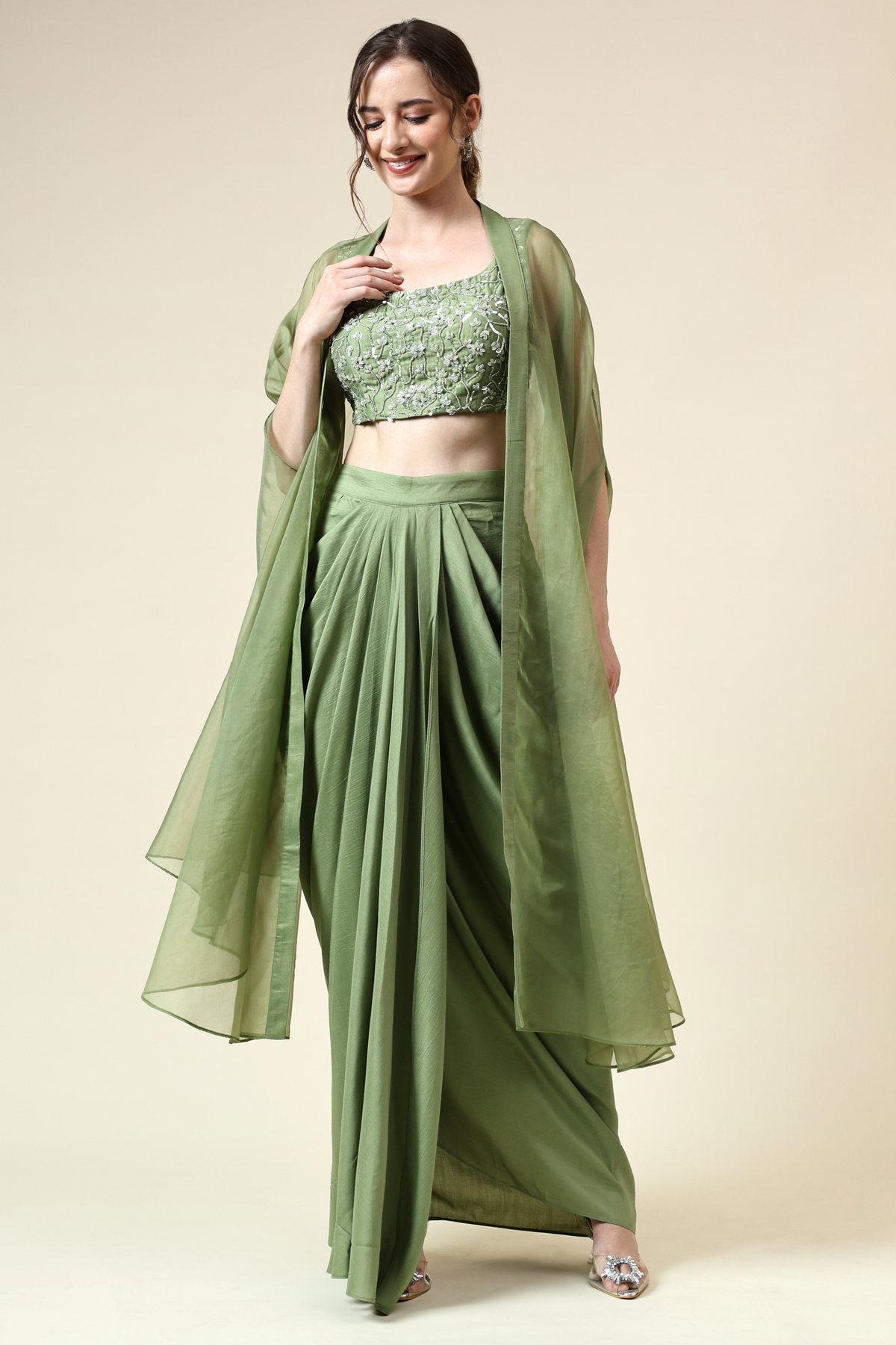 Tropical Green Cape Skirt Set