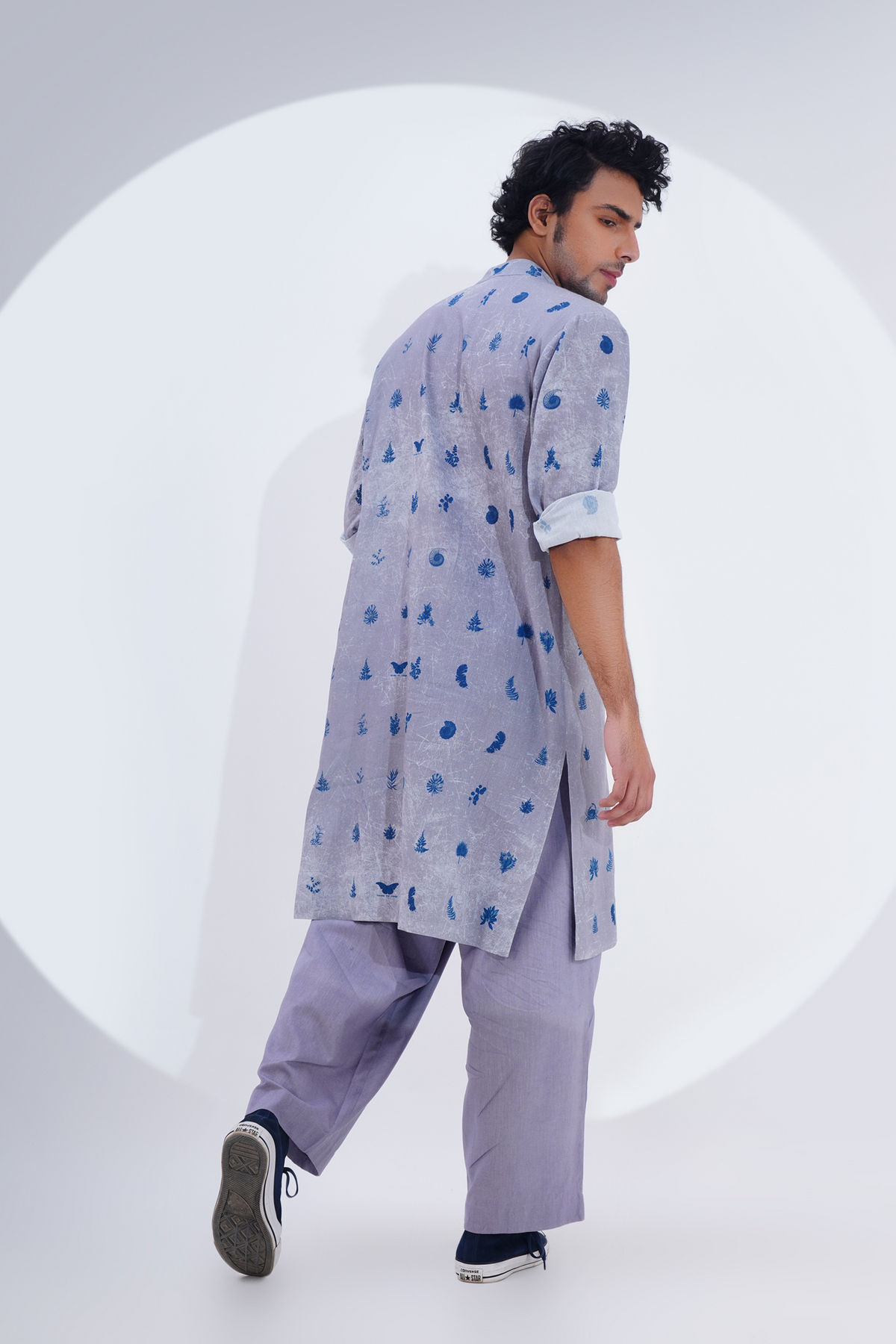 Grey Printed Long Kurta Set