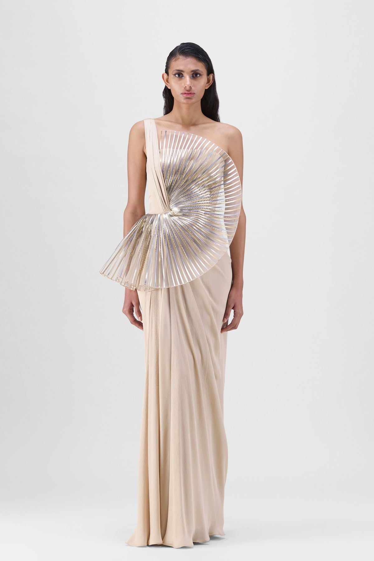 Sun Ray Draped Gown in Sand