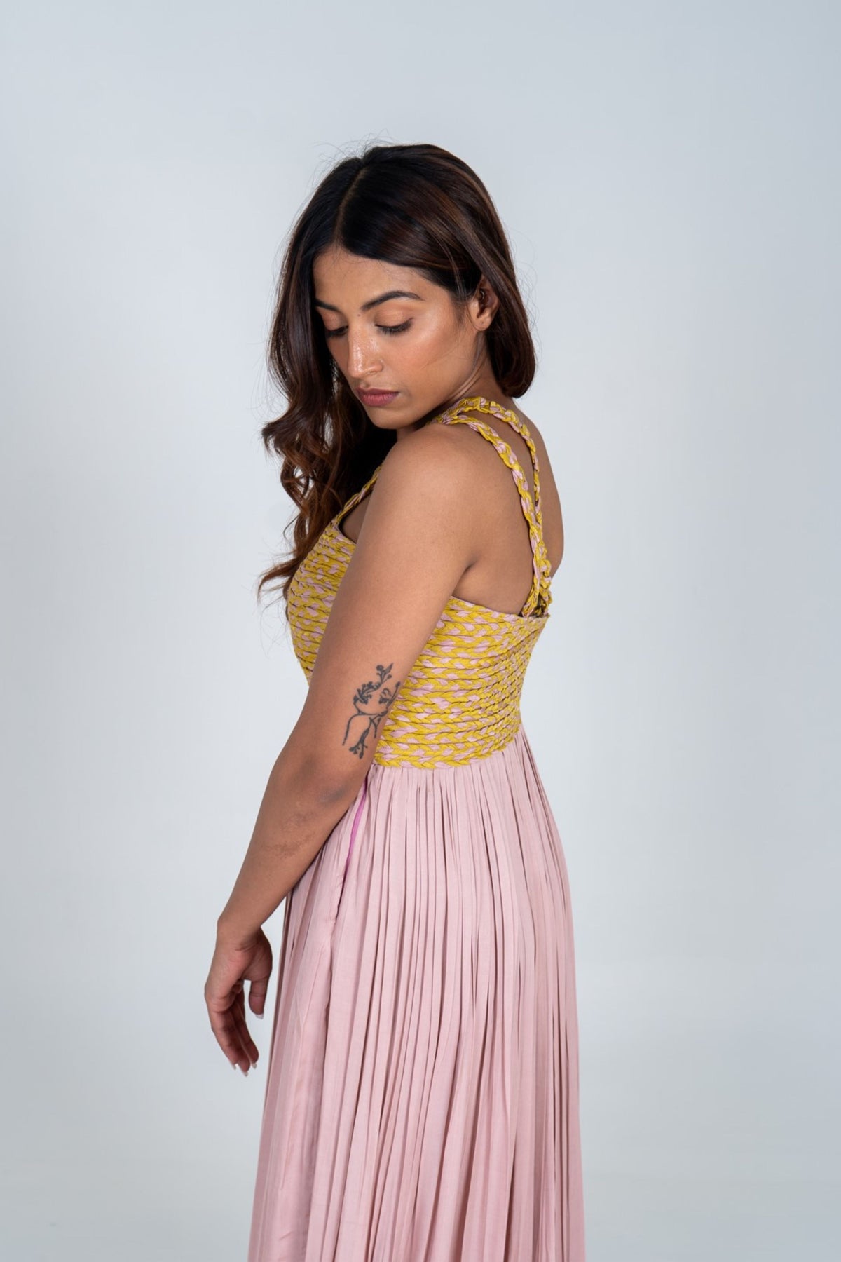 Pink-yellow Bustier Gather Gown