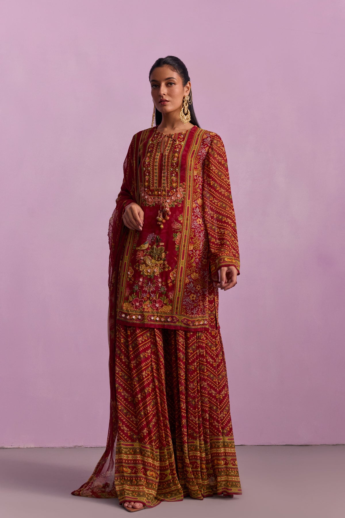 Red Asma Sharara Set