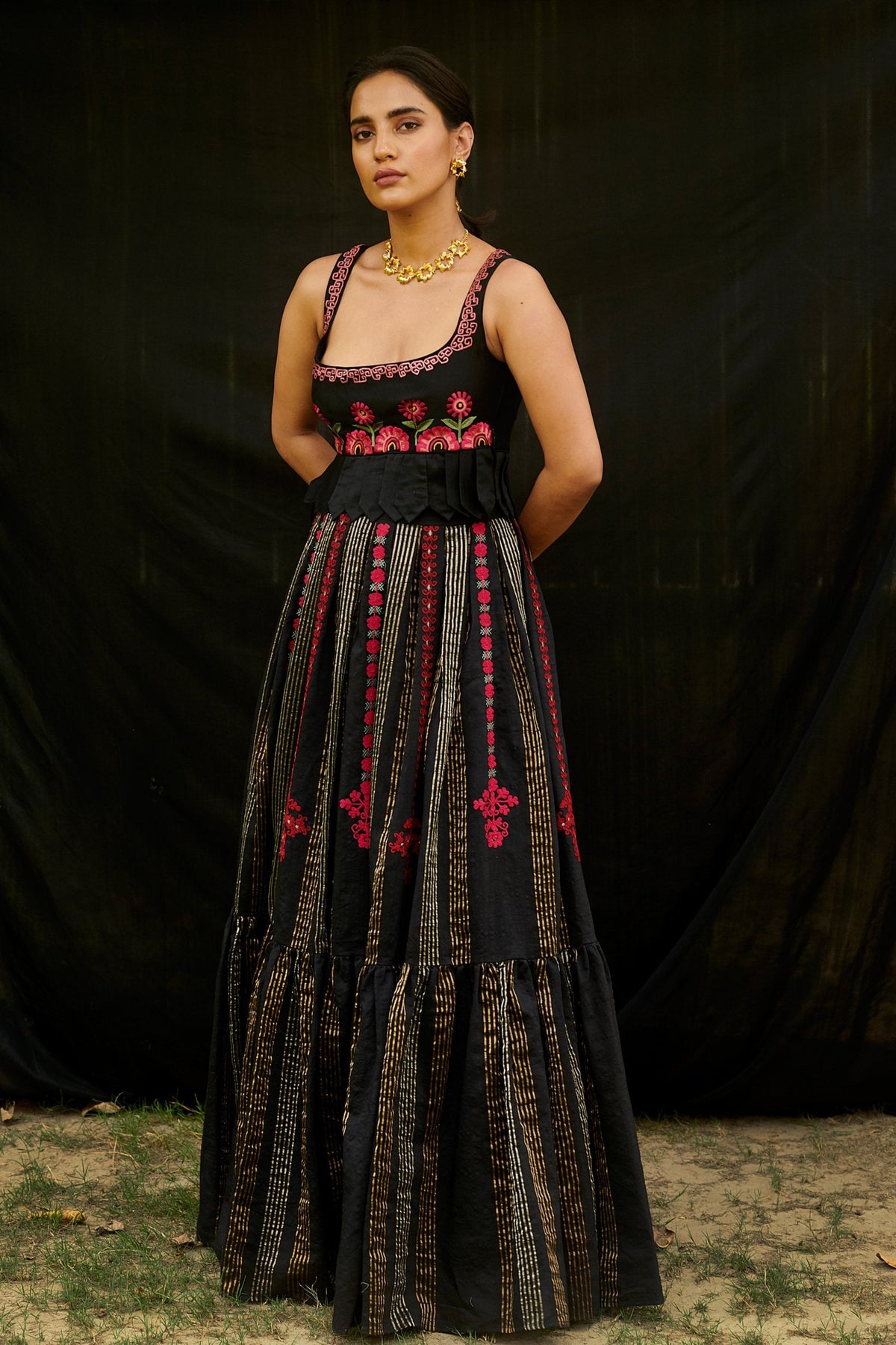 Black chanderi embroidered top