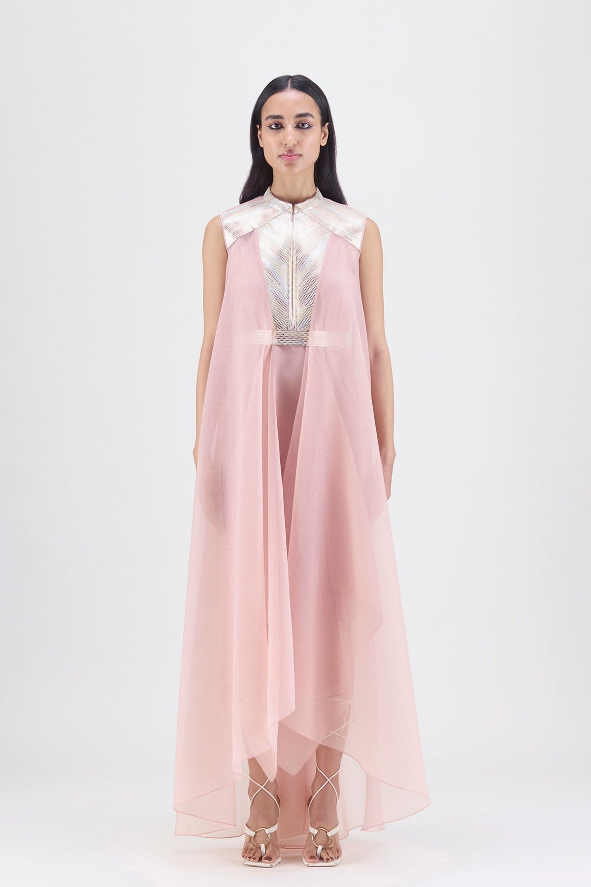 Metallic Rose Paneled Gown