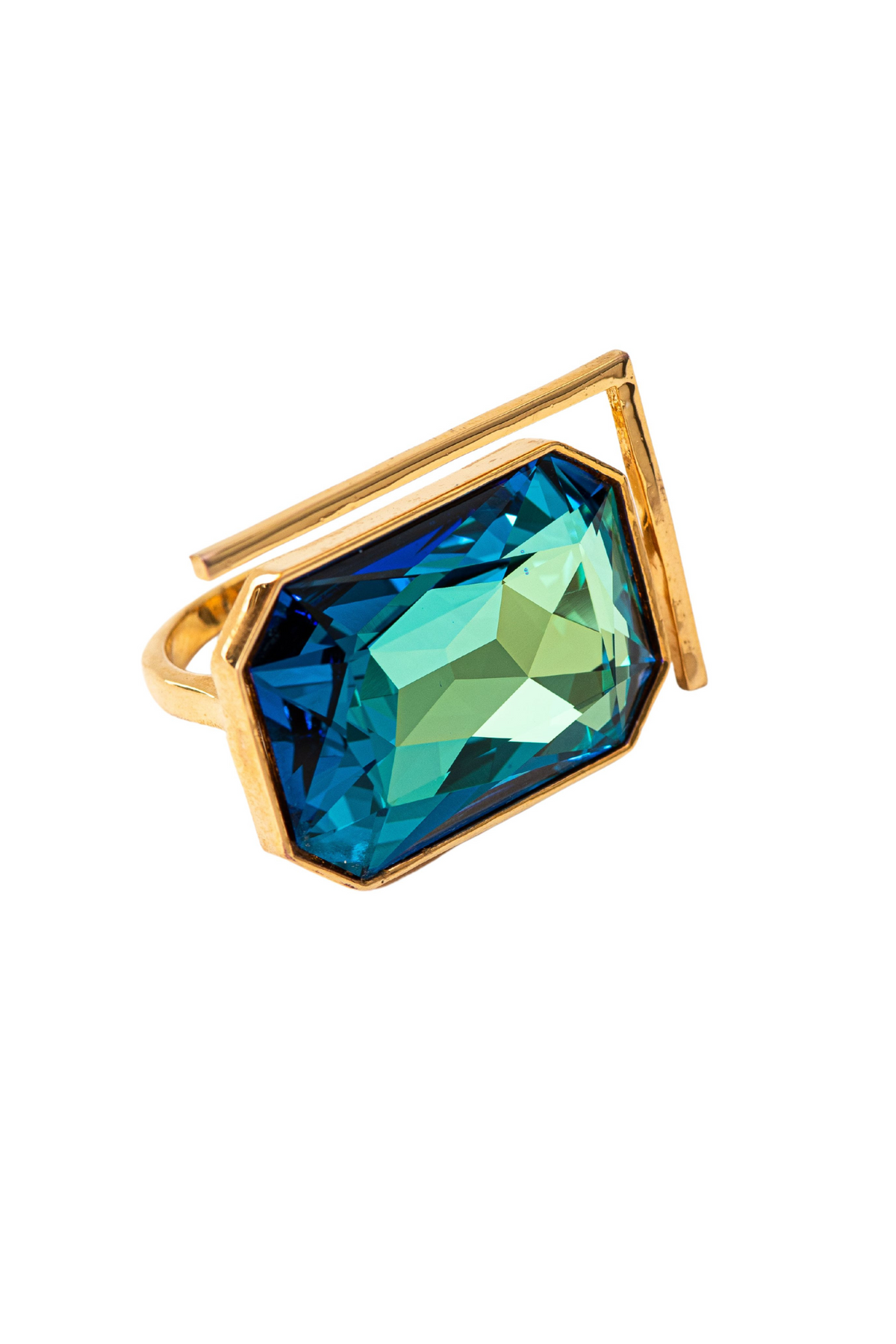 Radiance Crystal Cocktail Ring - Peacock Blue