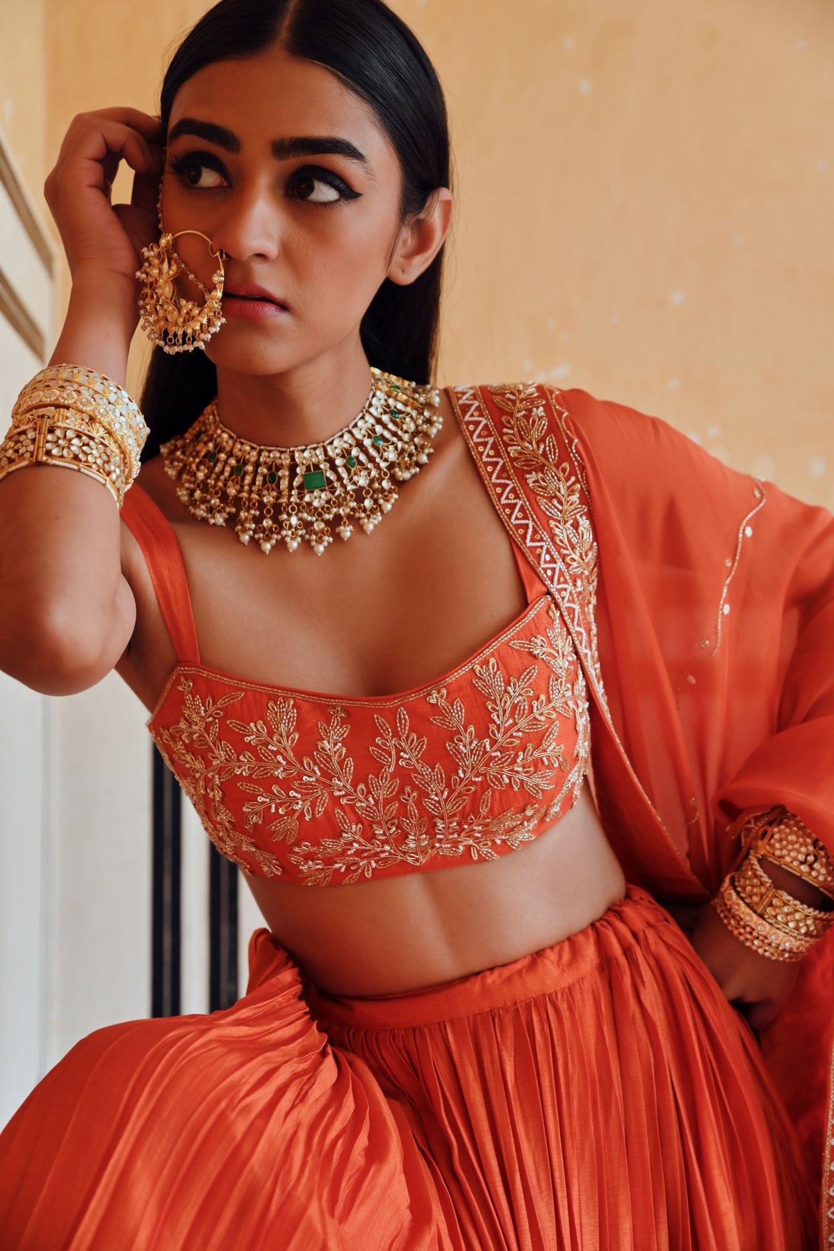 Orange Embroidered Lehenga Set