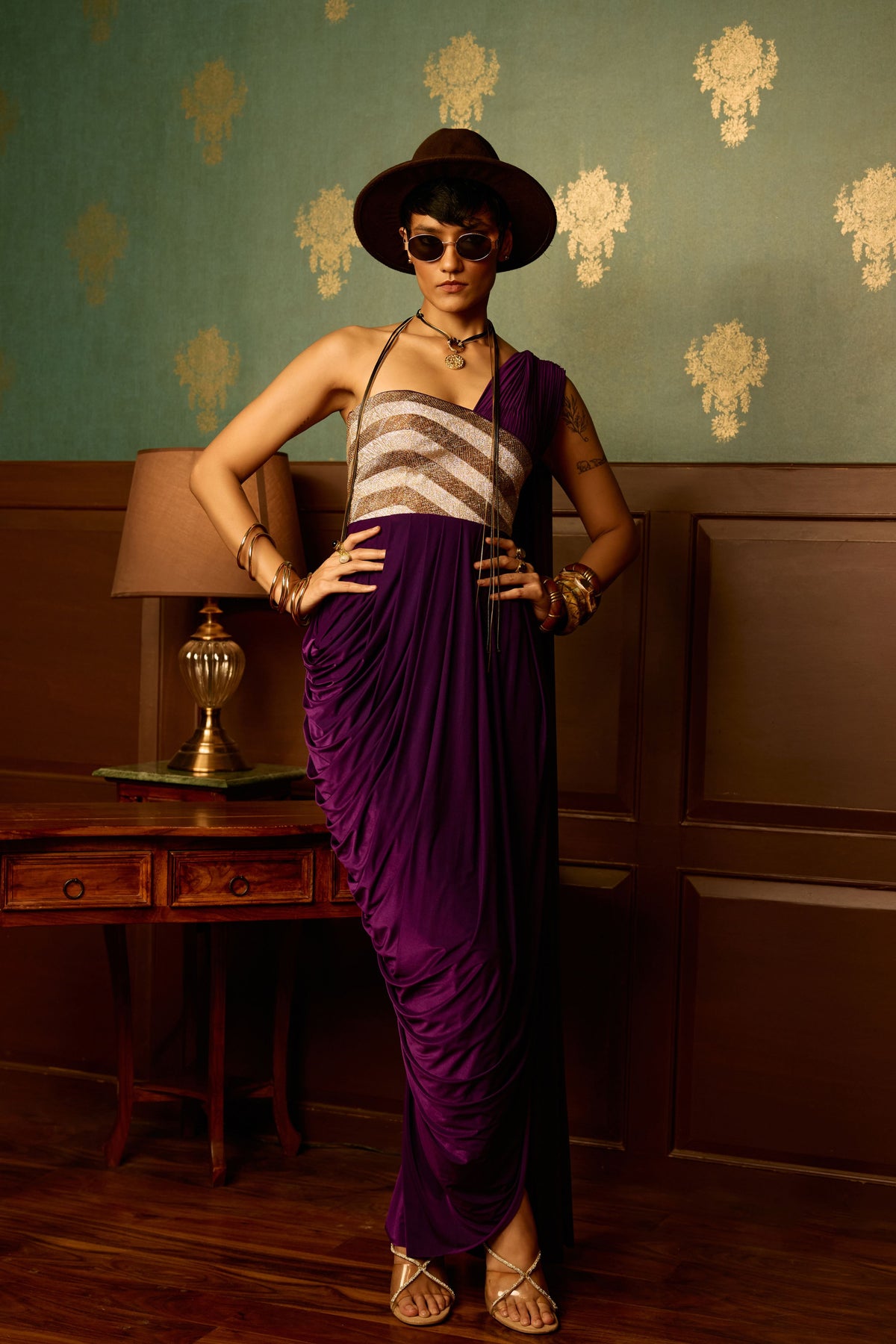 Fig Purple Drape Gown